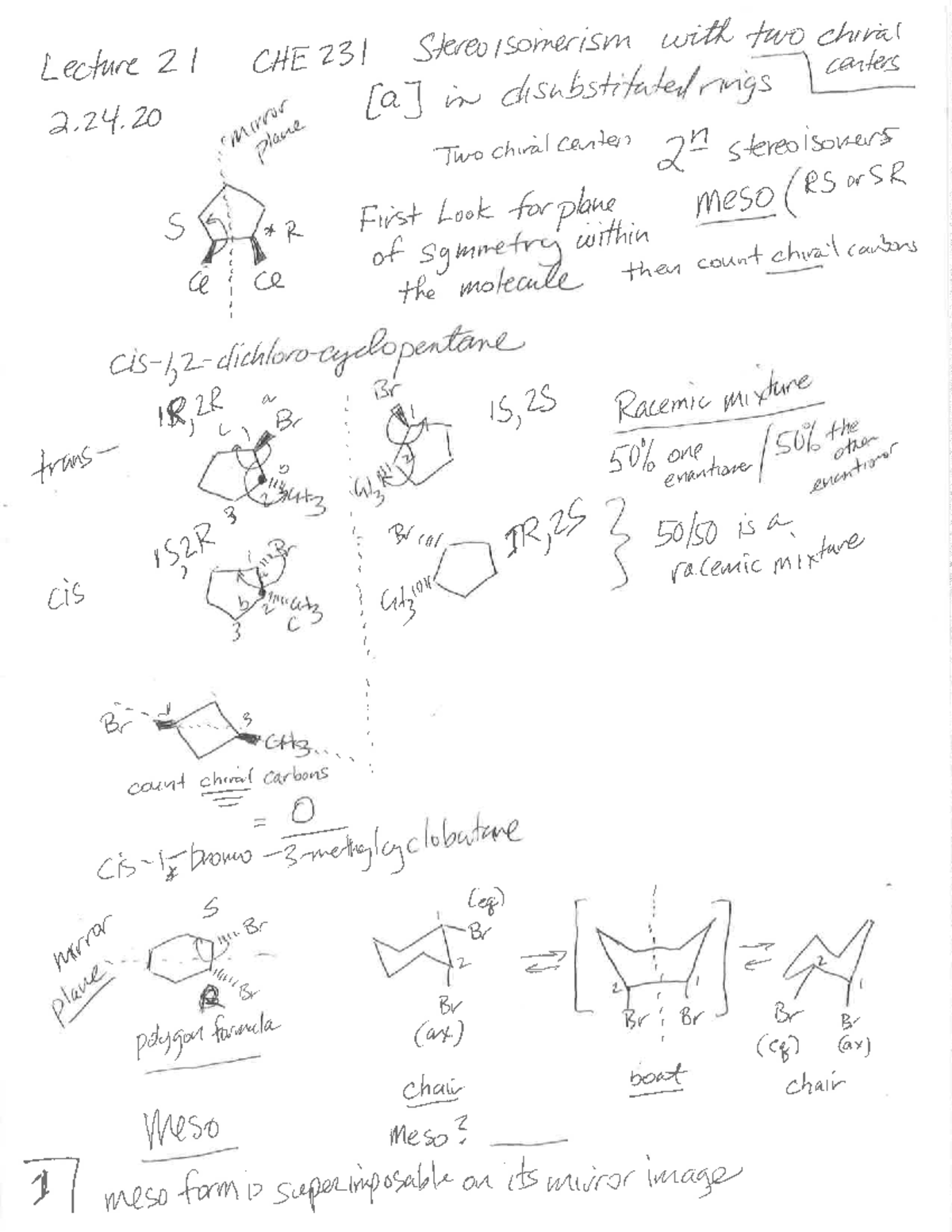 Lecture 21 2.24.20 Molecules With Two Chiral Carbons; Enantiomers ...