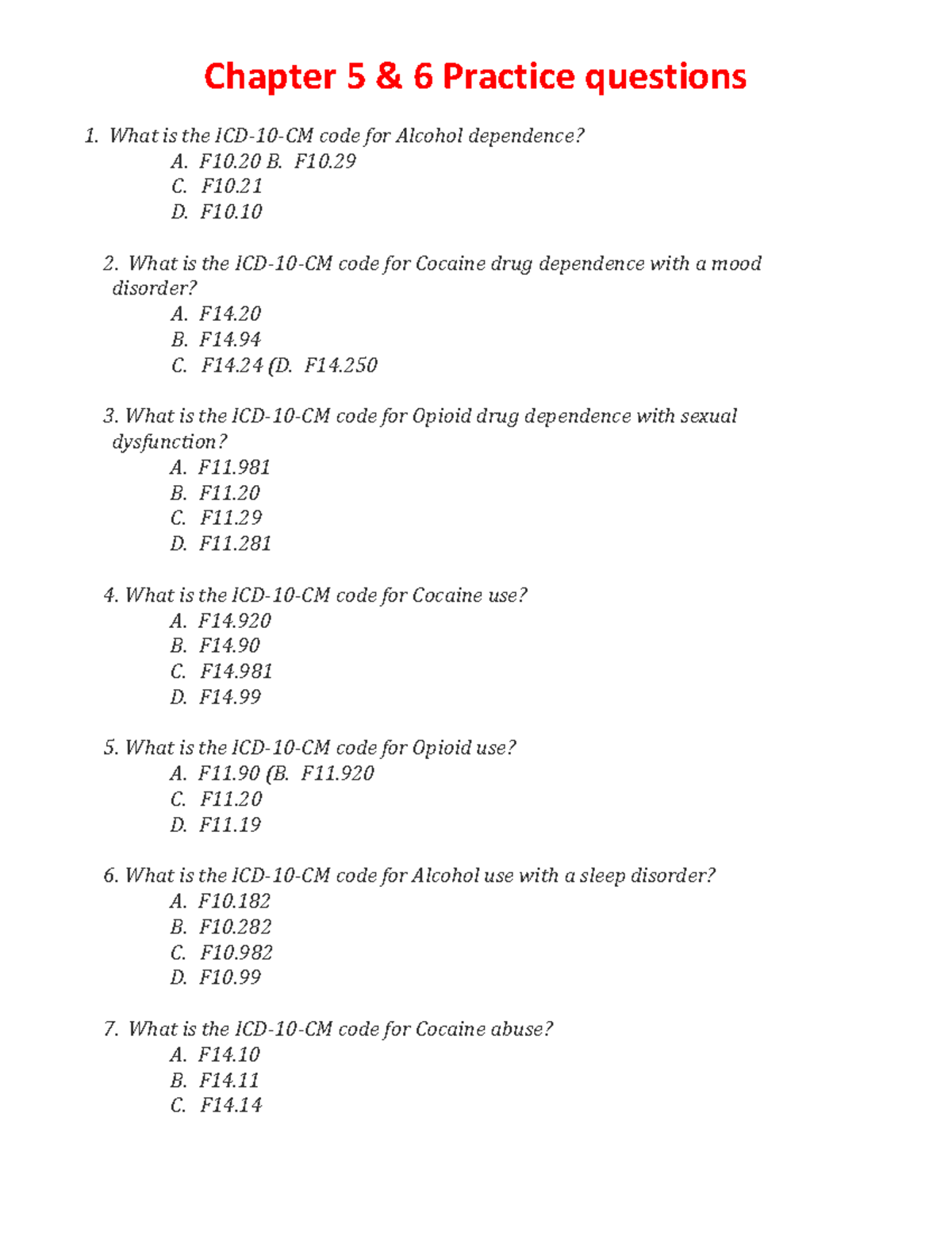 Chapter 5 & 6 Practice questions - Chapter 5 & 6 Practice questions A ...