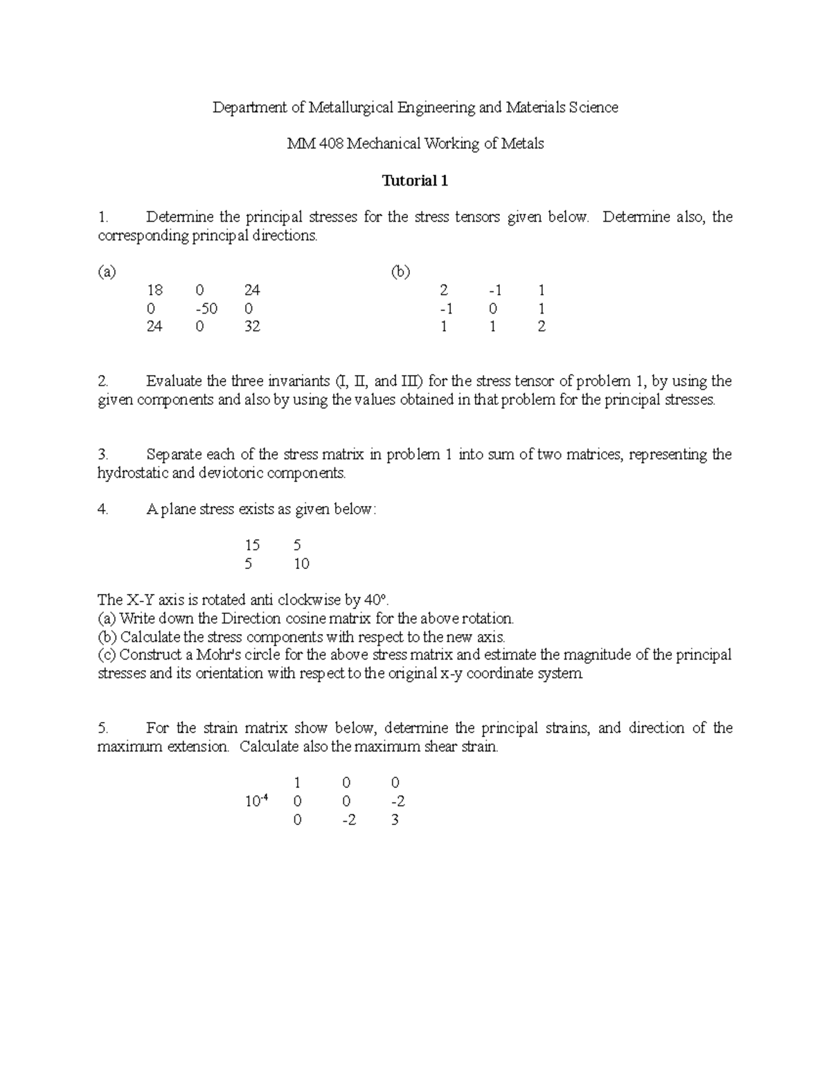Tutorial 1 p1 - Department of Metallurgical Engineering and Materials ...