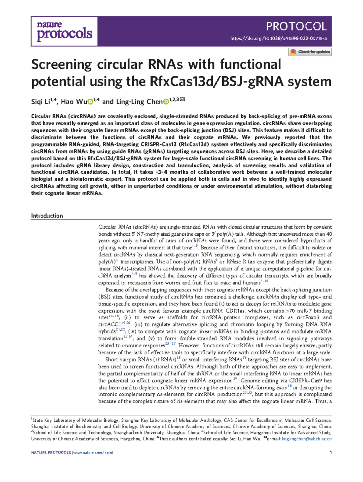 Nature protocols-2022 - Screening circular RNAs with functional ...