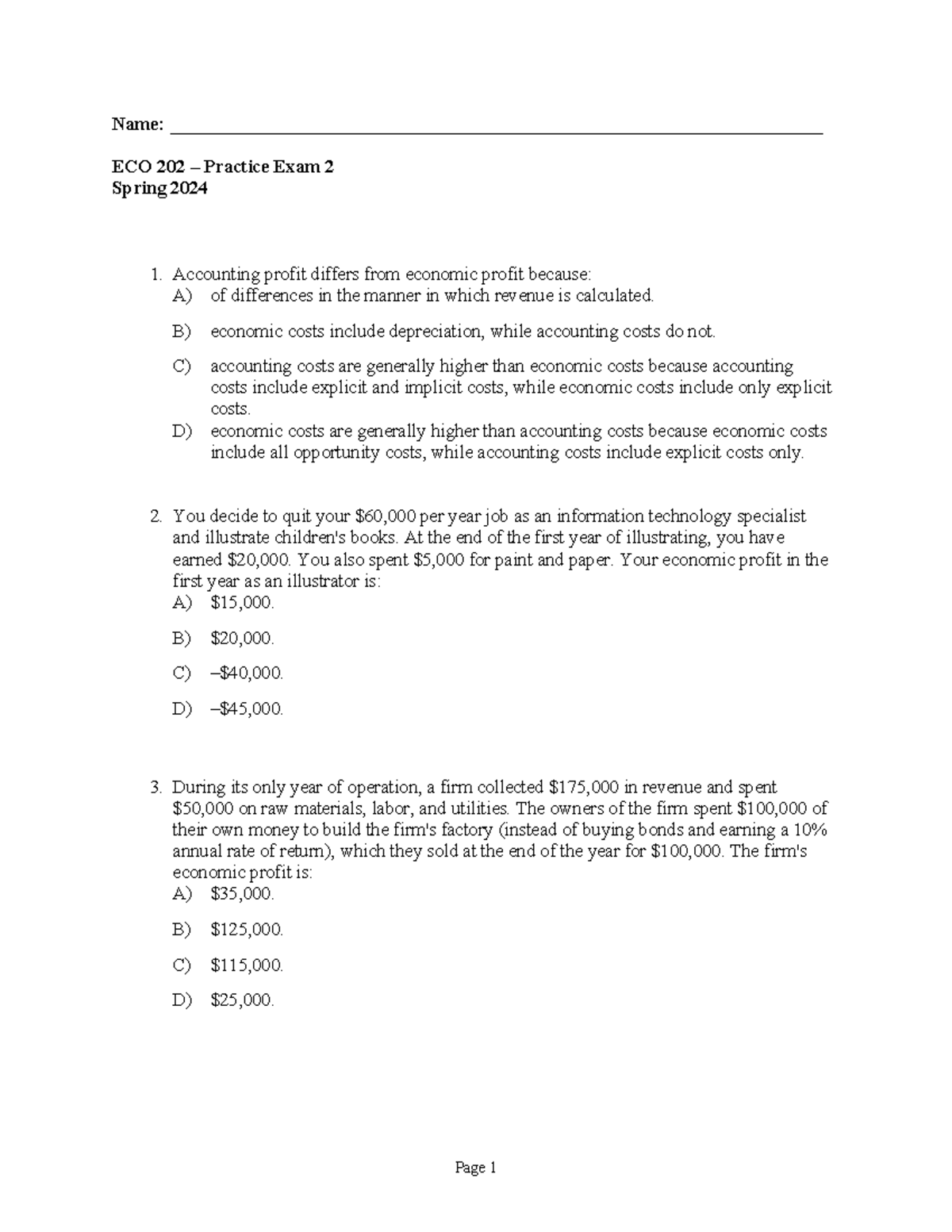 Micro Practice Exam 2 (Spring 2024) - Name: - Studocu