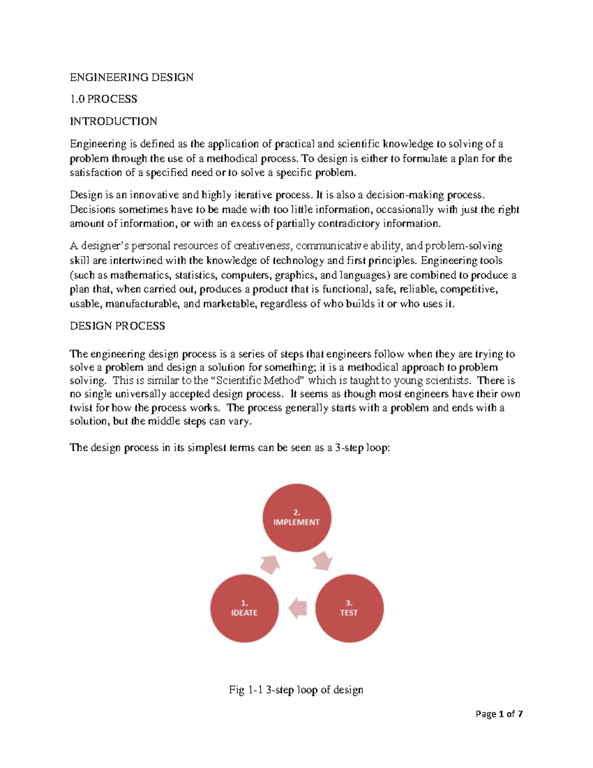 1 Class Notes - ENGINEERING DESIGN 1. 0 PROCESS INTRODUCTION ...