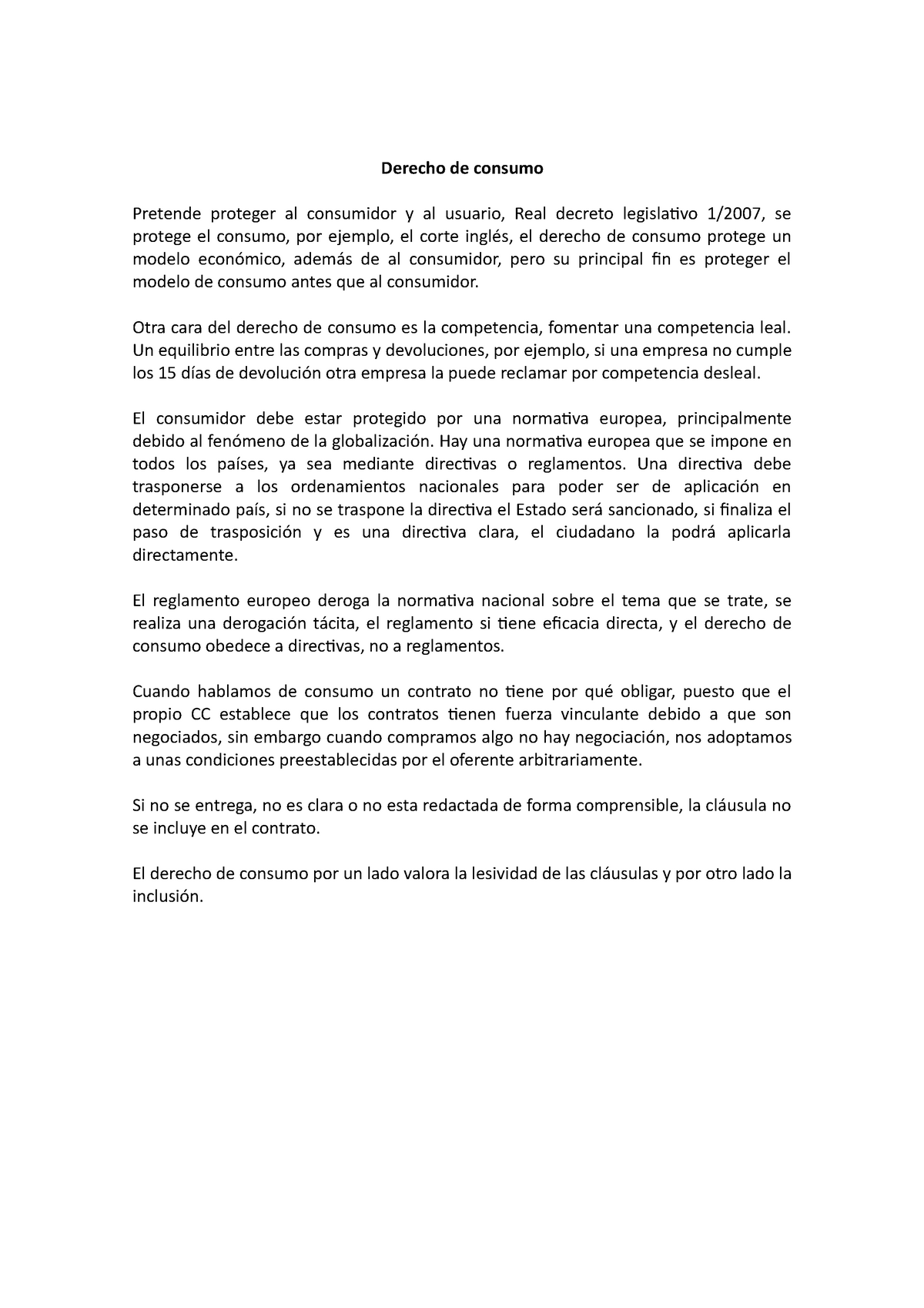 Derecho de consumo - fajardo - Derecho de consumo Pretende proteger al  consumidor y al usuario, Real - Studocu