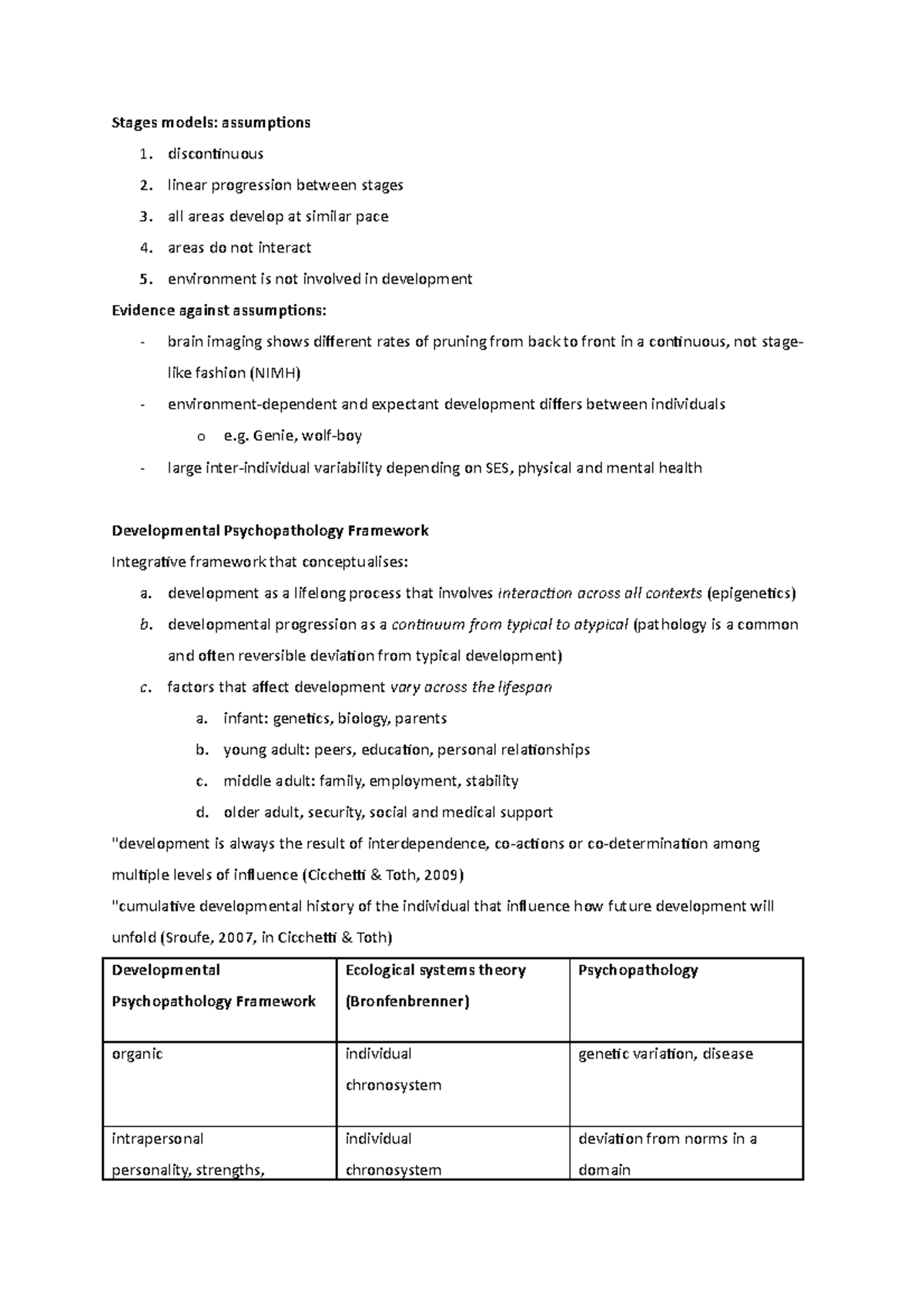 Week 1: Intro To Lifespan Development - Stages Models: Assumptions 1 ...