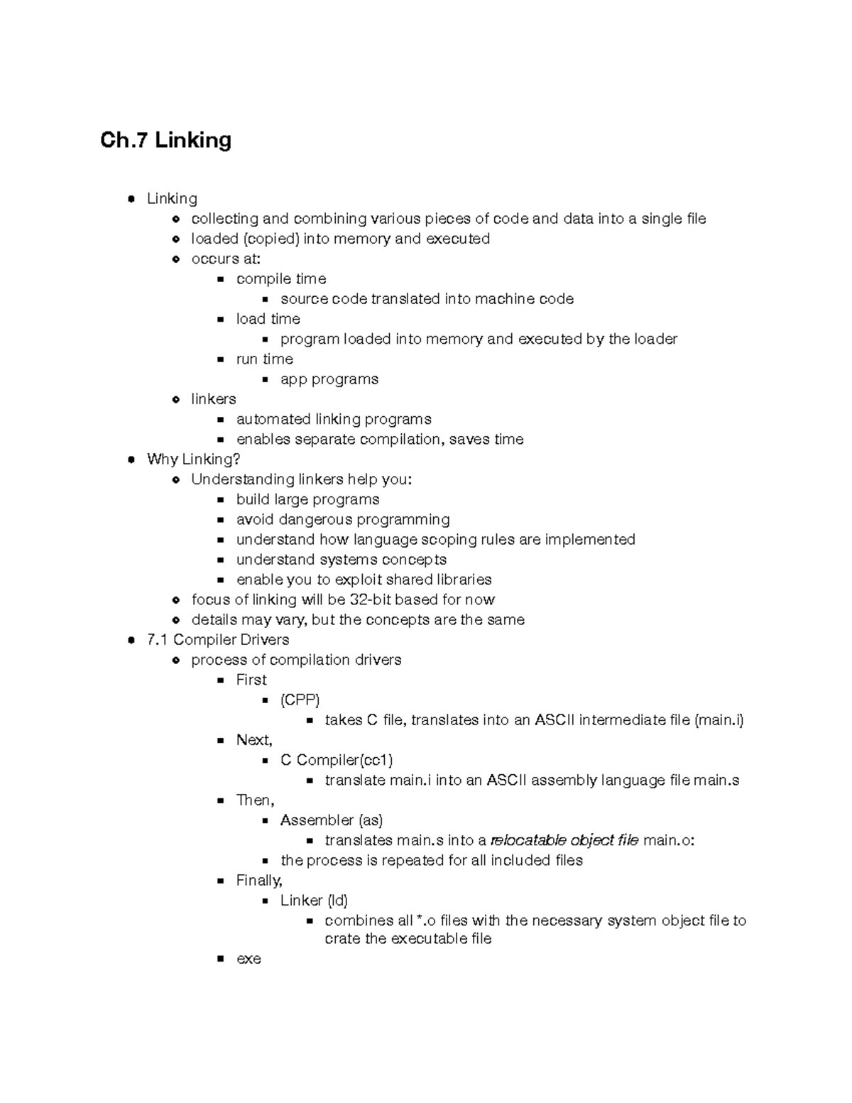 Ch. 7 - Summary Computer Systems - Ch Linking Linking collecting and ...