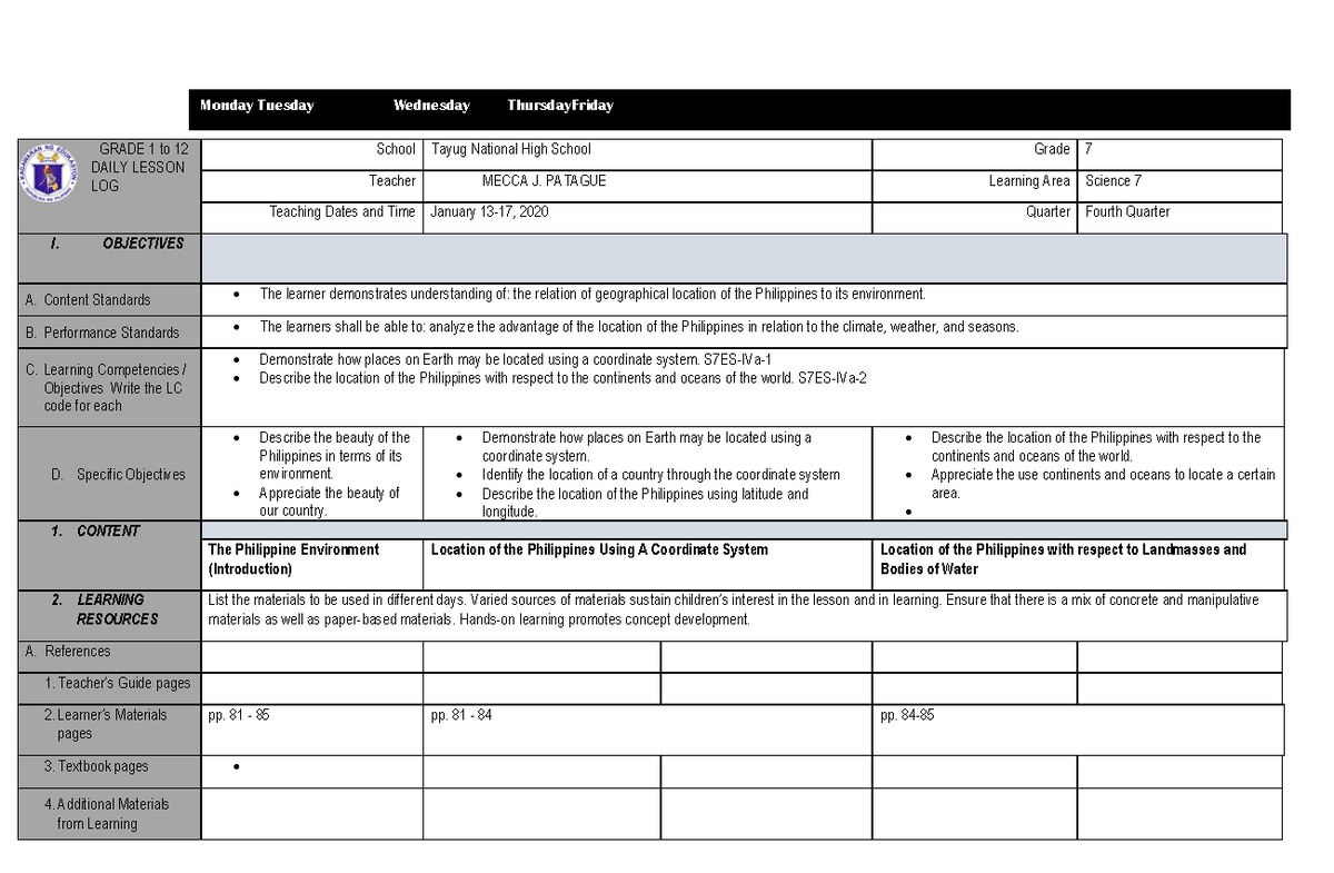 Pdfcoffee - None - GRADE 1 to 12 DAILY LESSON LOG School Tayug National ...