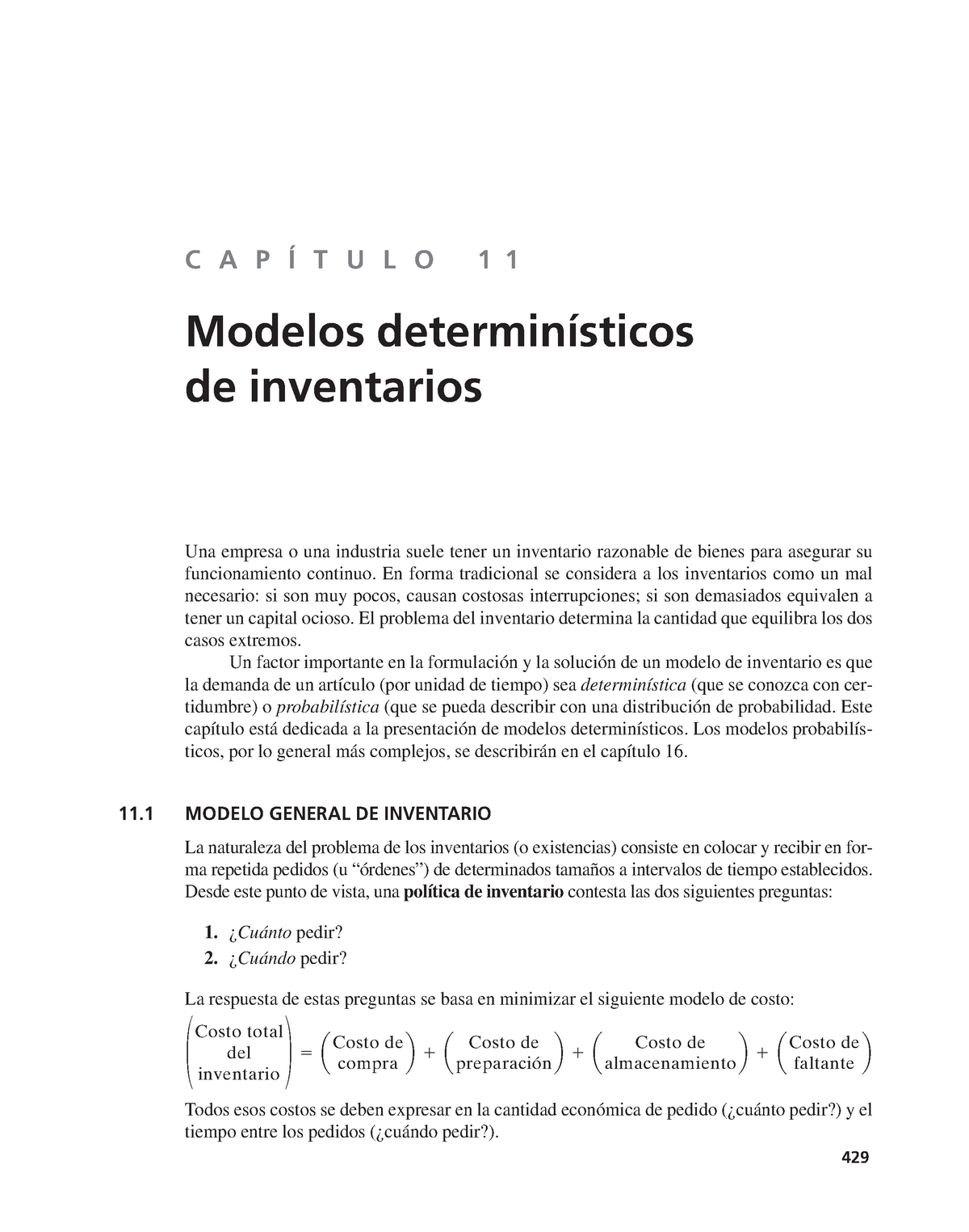 Modelos de Inventarios - 429 CAPÍTULO 11 Modelos determinísticos de  inventarios Una empresa o una - Studocu
