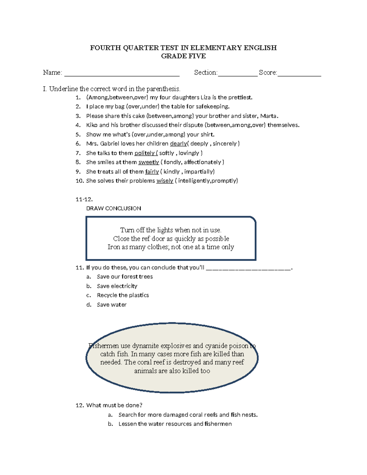 PT English 5 - Q4 V2 - 4th quarter exam - FOURTH QUARTER TEST IN ...