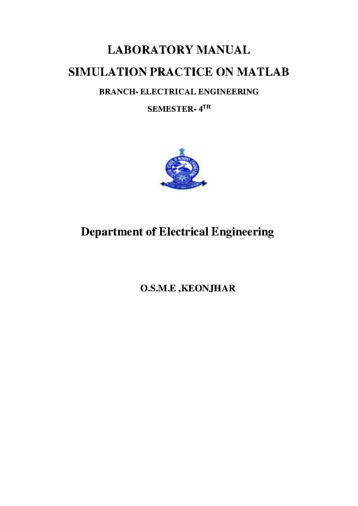 Matlab Simulation LAB Manual - LABORATORY MANUAL SIMULATION PRACTICE ON ...