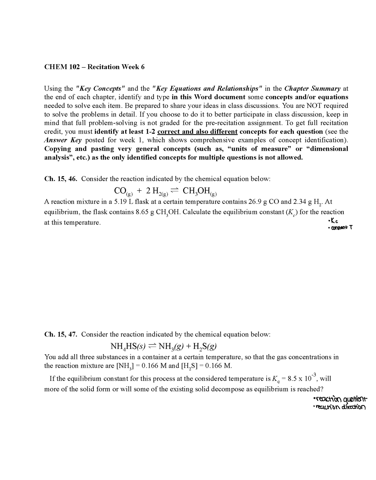 CHEM 102 Recitation Week 6 W23 - CHEM 102 – Recitation Week 6 Using the ...