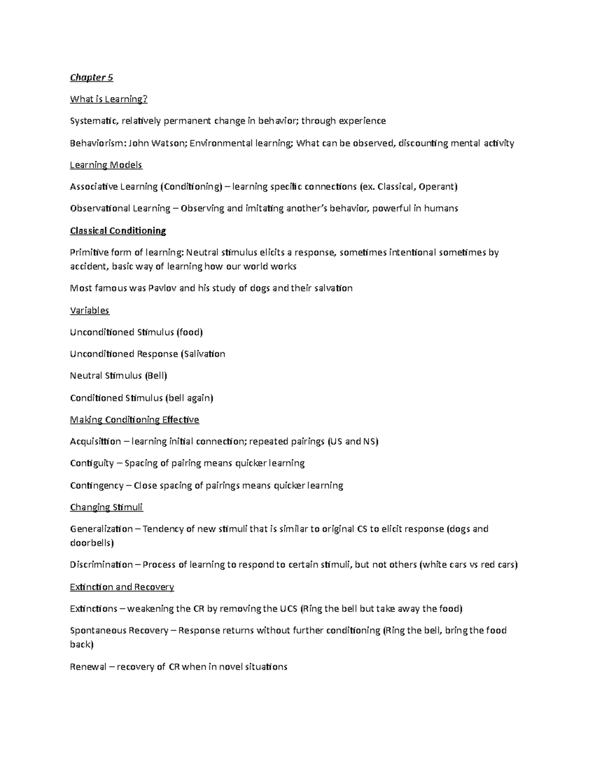 Chapter 5 - Chapter 5 What is Learning? Systematic, relatively ...