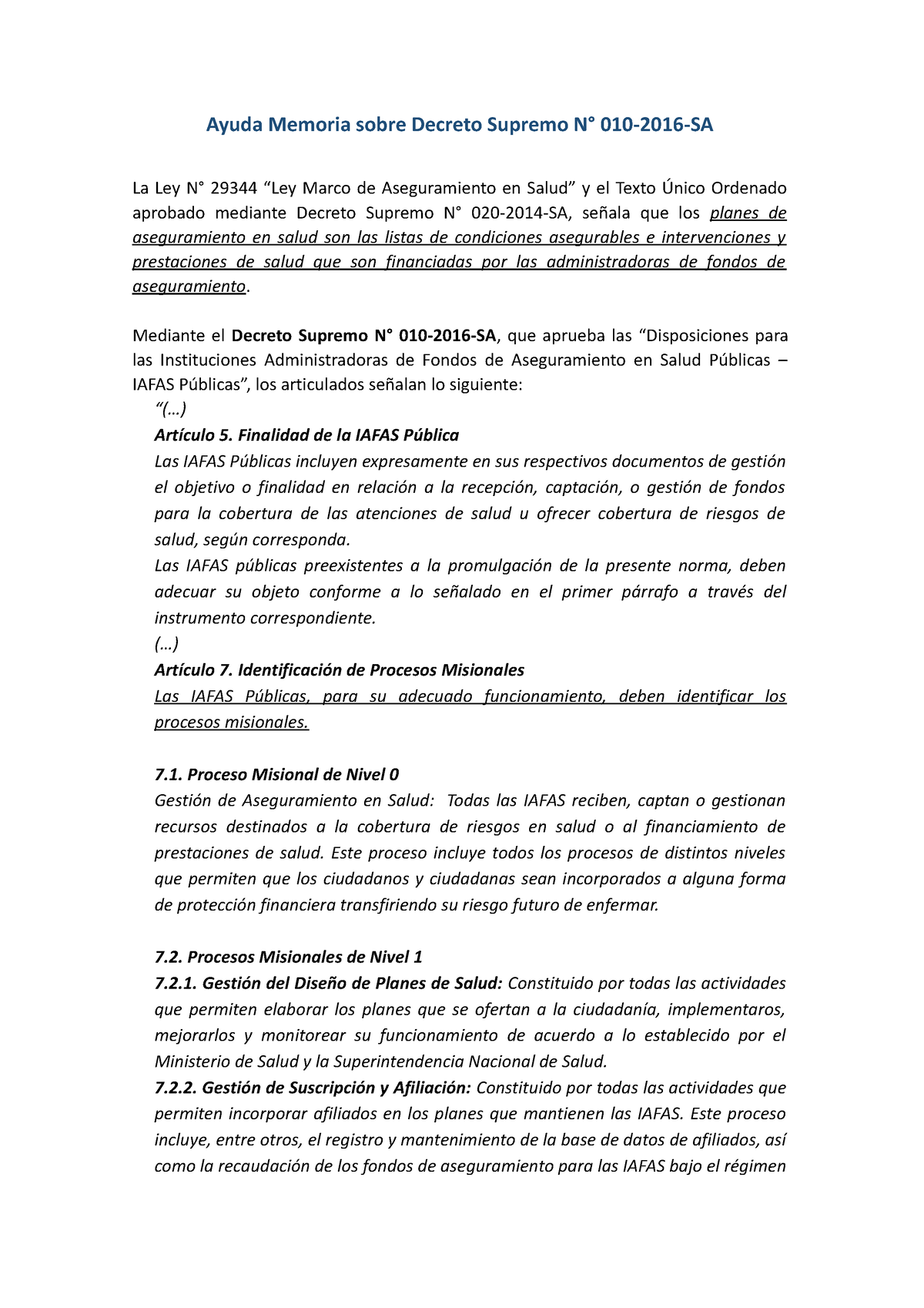 Ayuda Memoria Sobre Decreto Supremo N 010-2016-SA - Mediante El Decreto ...