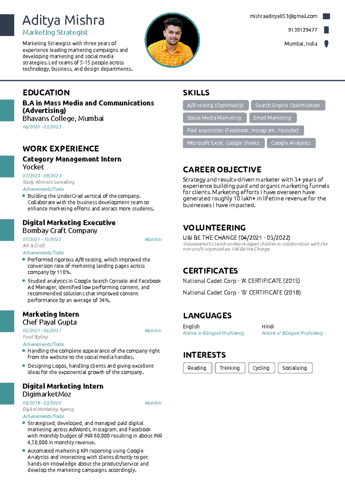 Aditya's Resume - assignements - Aditya Mishra Marketing Strategist ...