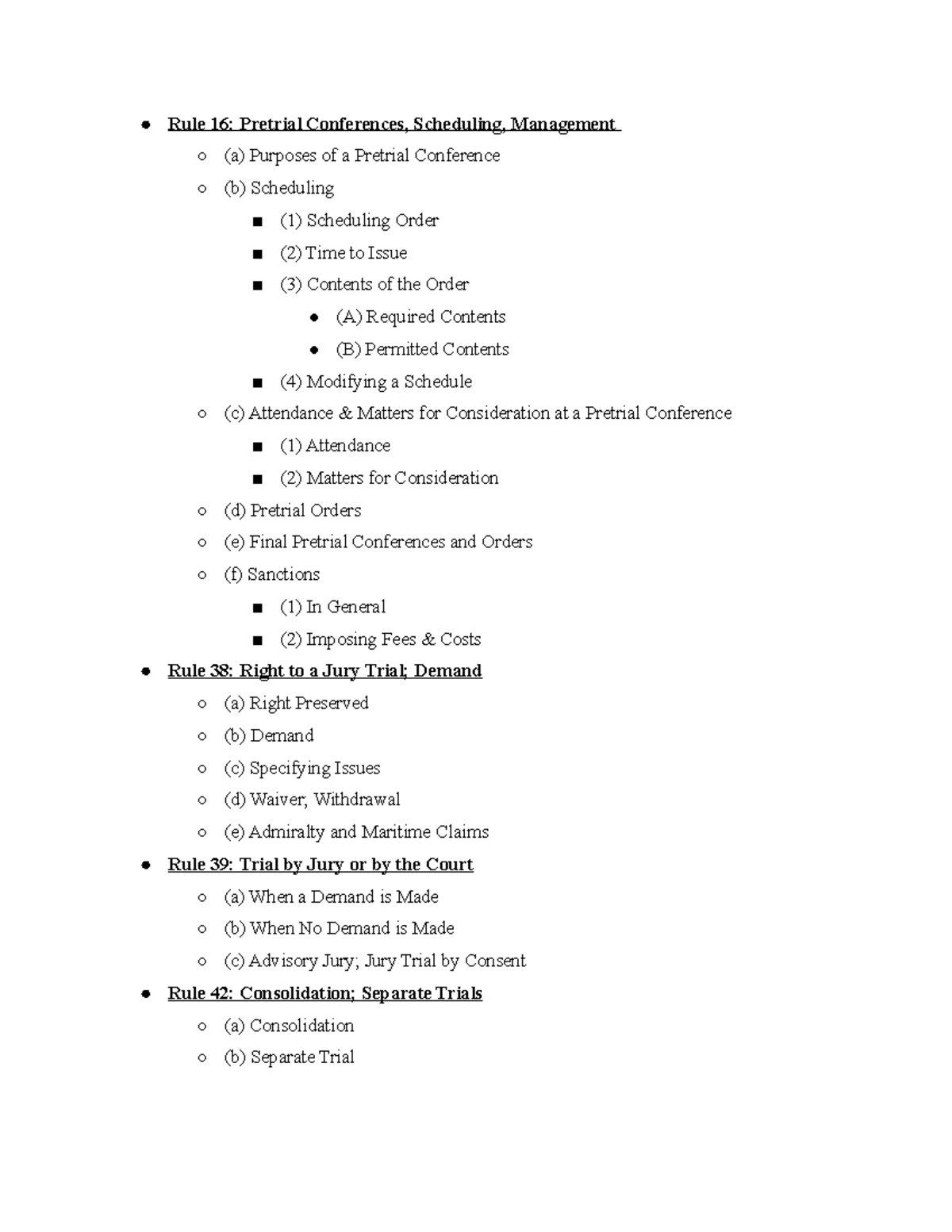 10 11 21 FRCP 16 38 39 42 52 Rule 16 Pretrial Conferences