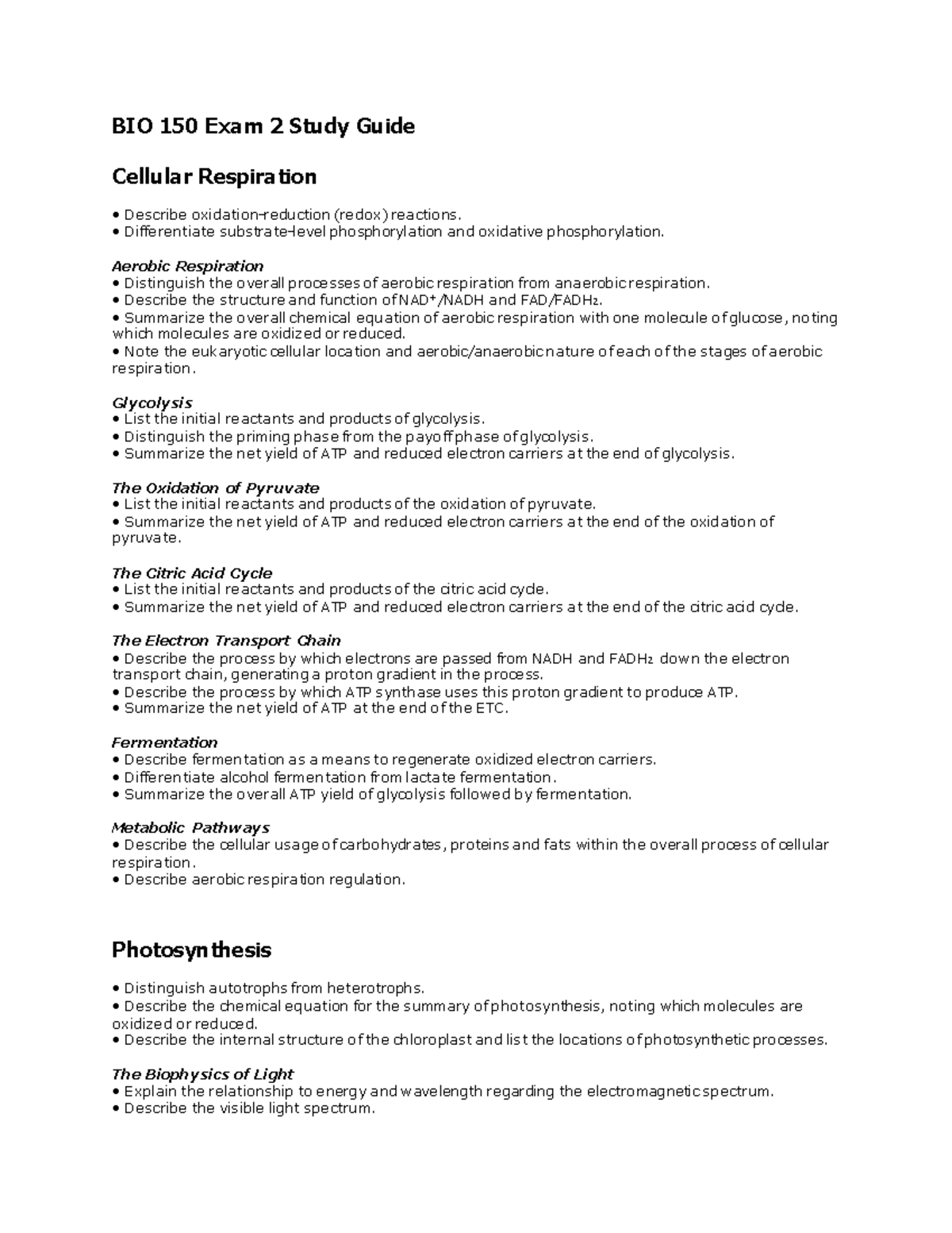 BIO+150+study+guide+exam+2 - BIO 150 Exam 2 Study Guide Cellular ...