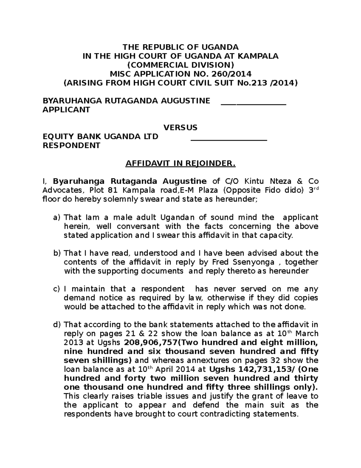 Affidavit Augustine Aiming to be a professional lawyer THE REPUBLIC