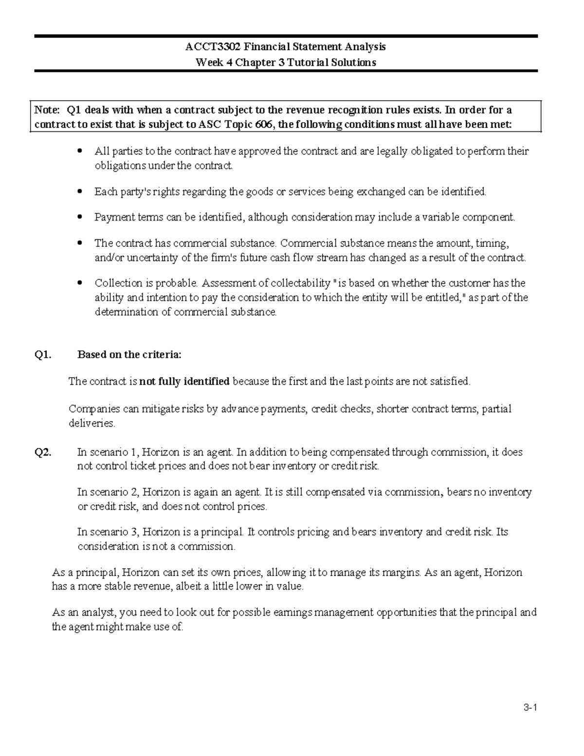 Week 4 TUTE Chapter 3 Solutions - ACCT3302 Financial Statement Analysis ...