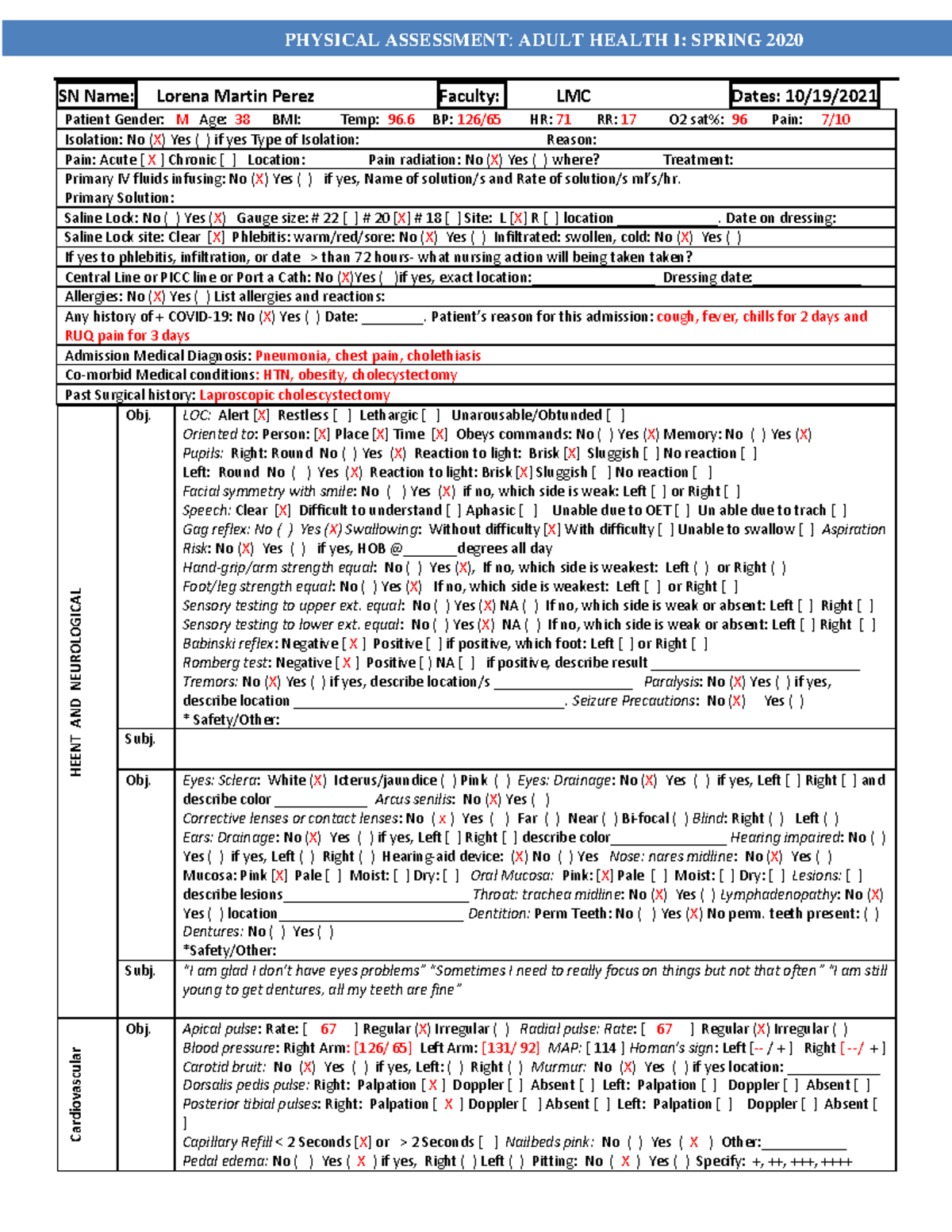 Physical health assessment adult nusrsing #1 - PHYSICAL ASSESSMENT ...