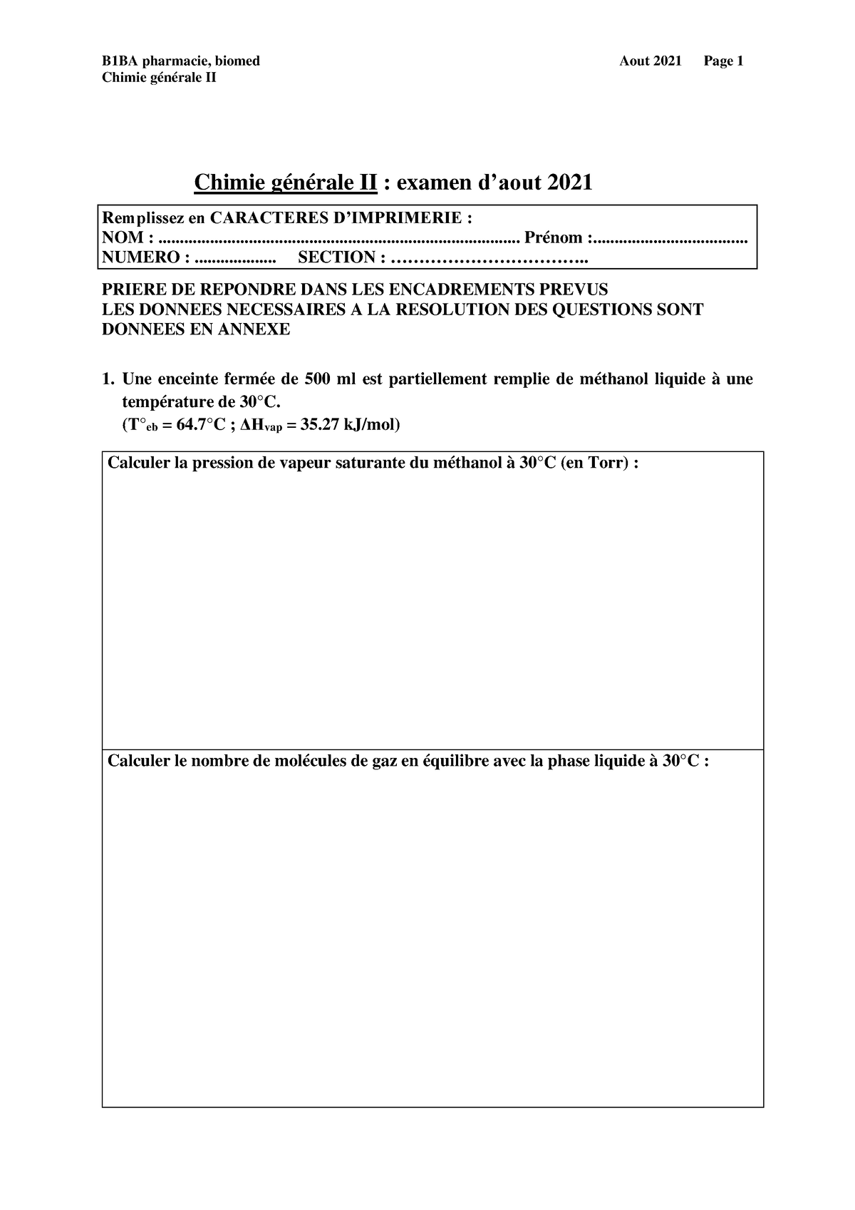 Aout 2021 - Questionnaire Vierge - Chimie Générale II Chimie Générale ...