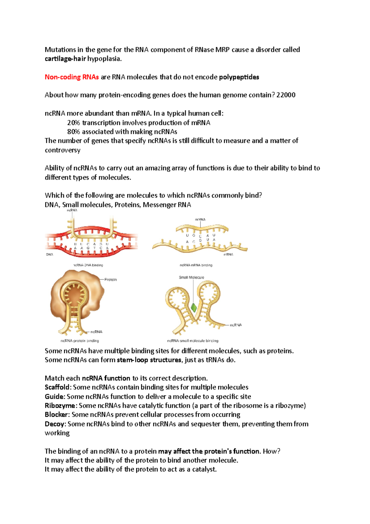 Week 9 Smartbook- Gene Expression - Non-coding RNAs - Mutations in the ...