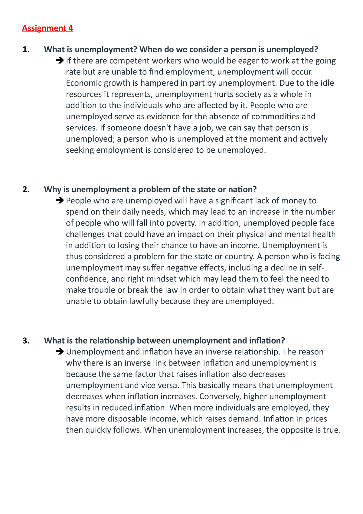 Assignment 4 - Economic Growth Is Hampered In Part By Unemployment. Due ...