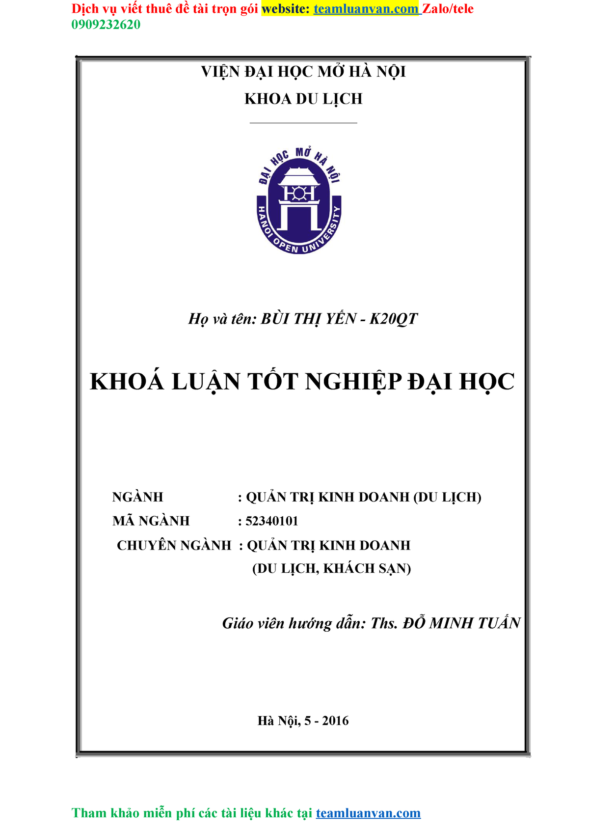 Khóa Luận Dịch Vụ Chăm Sóc Khách Hàng Tại Khách Và Một Số Bài Học Kinh ...