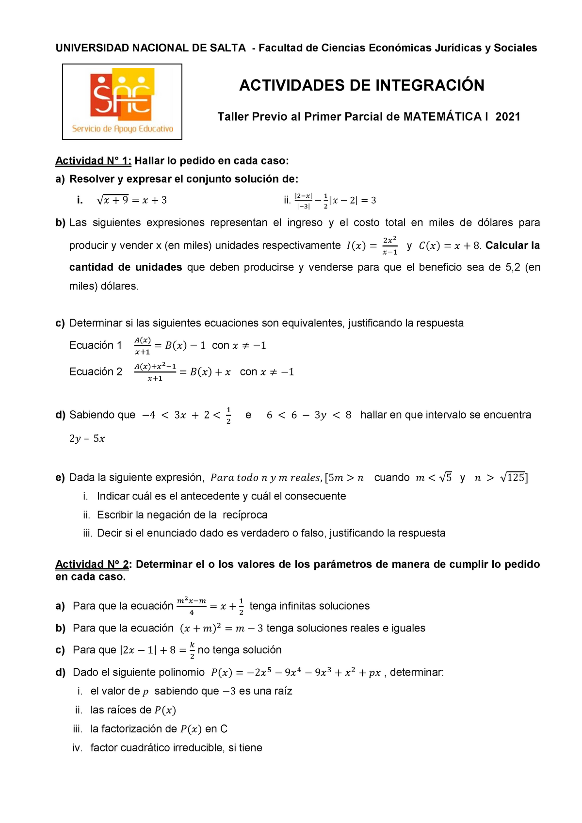 Taller Previo Al Primer Parcial 2021 - UNIVERSIDAD NACIONAL DE SALTA ...