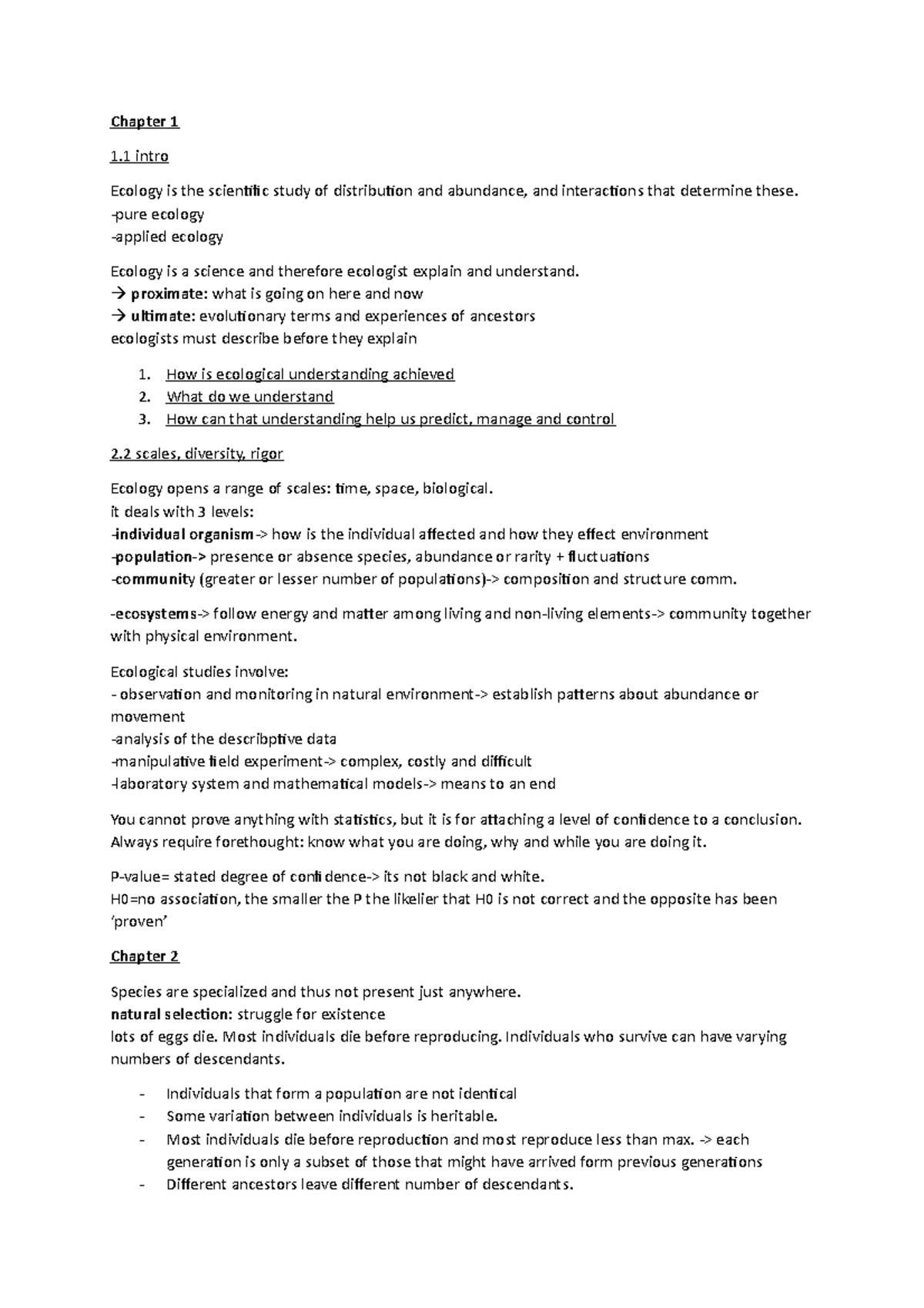 Summery book REG - Chapter 1 1 intro Ecology is the scientific study of ...