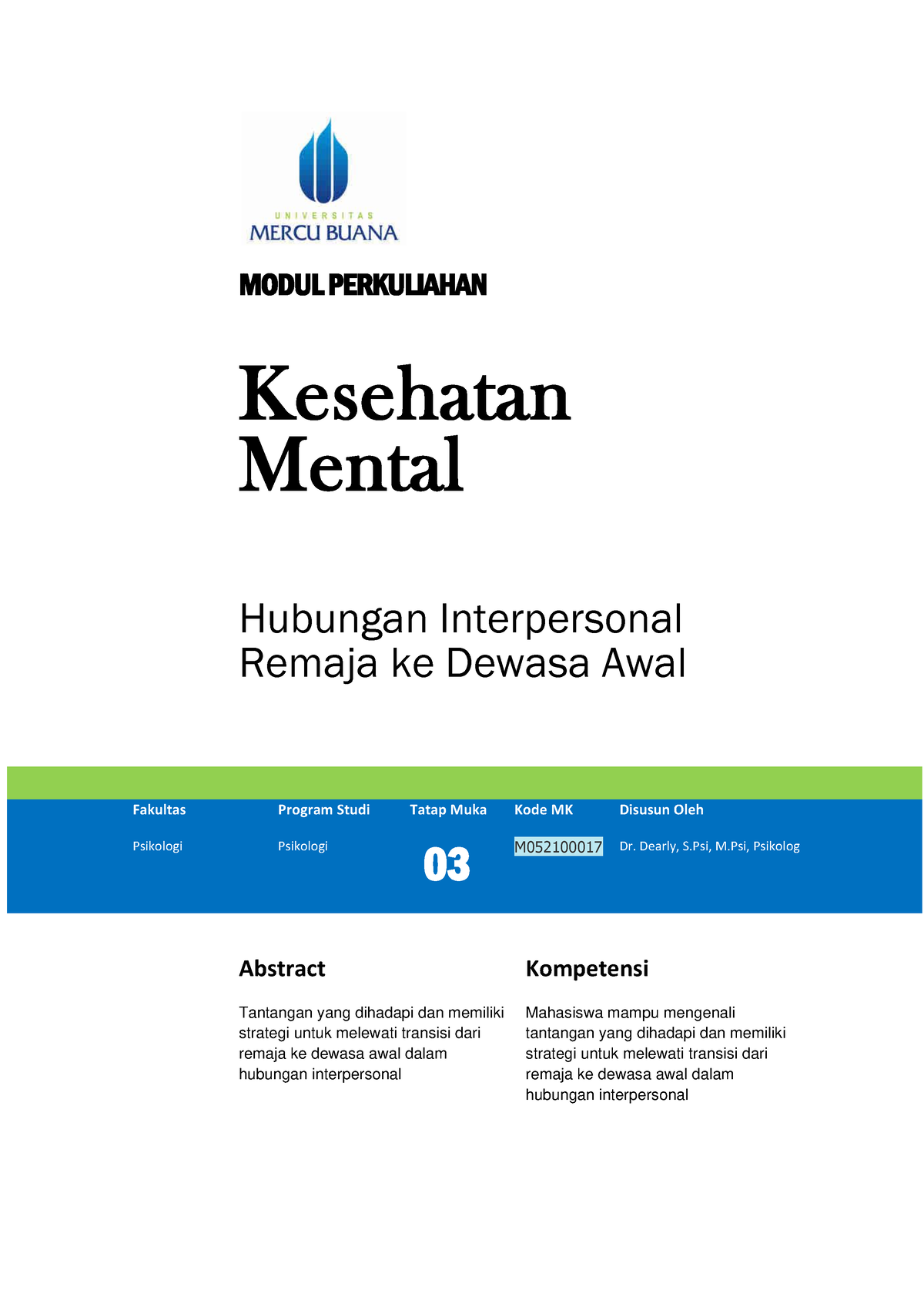 Modul 3 - Kesehatan Mental - MODUL PERKULIAHAN Kesehatan Mental ...