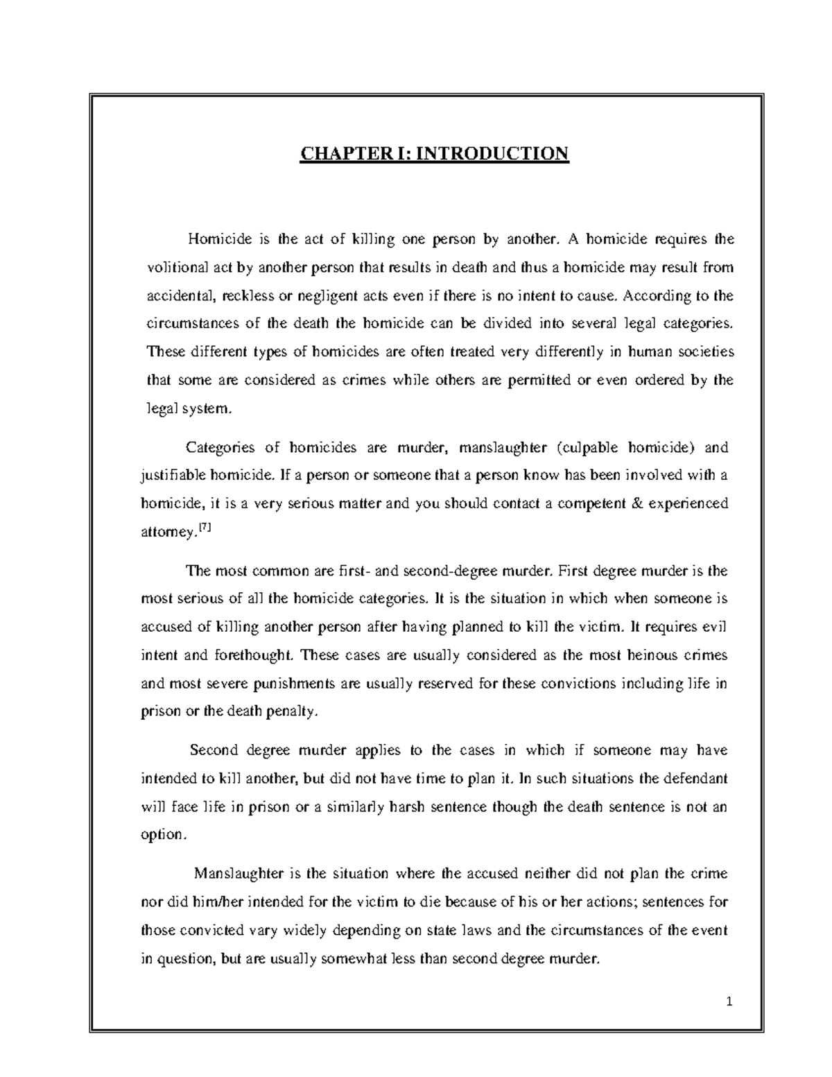 To analyze homicide cases in the district of Pathanamthitta - CHAPTER I ...