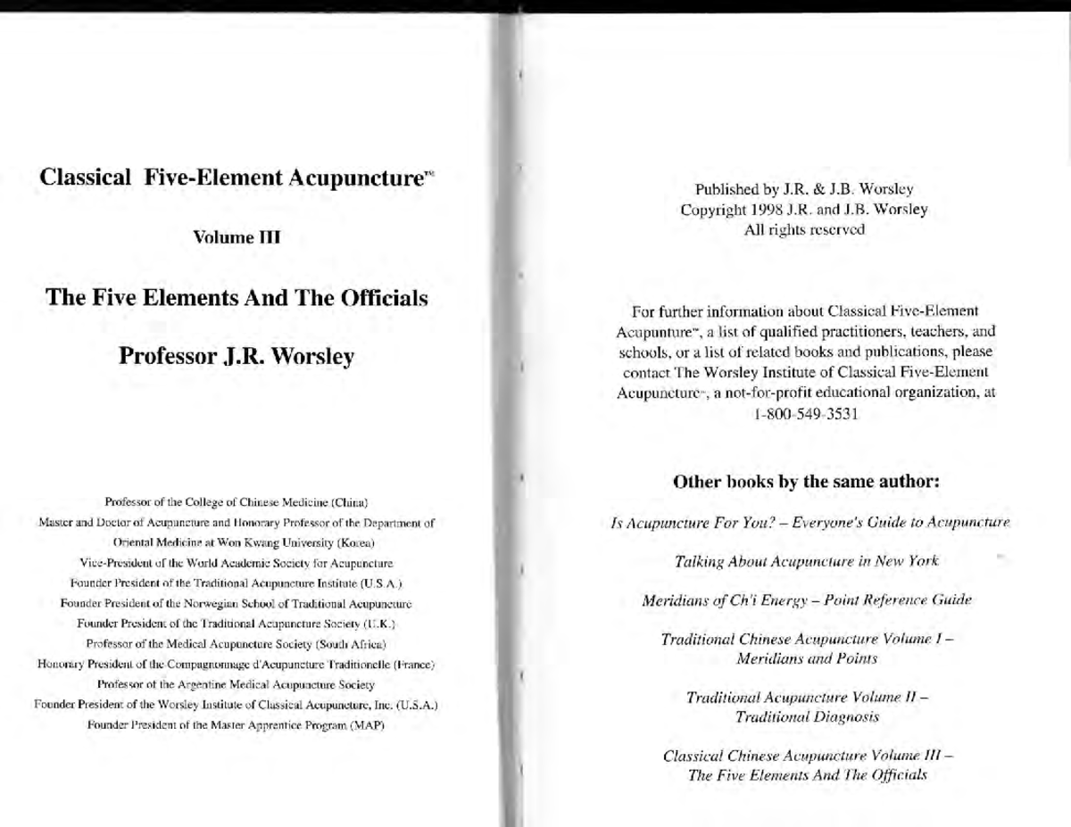 Classical Five-Element Acupuncture The Five Elements and the Officials ...