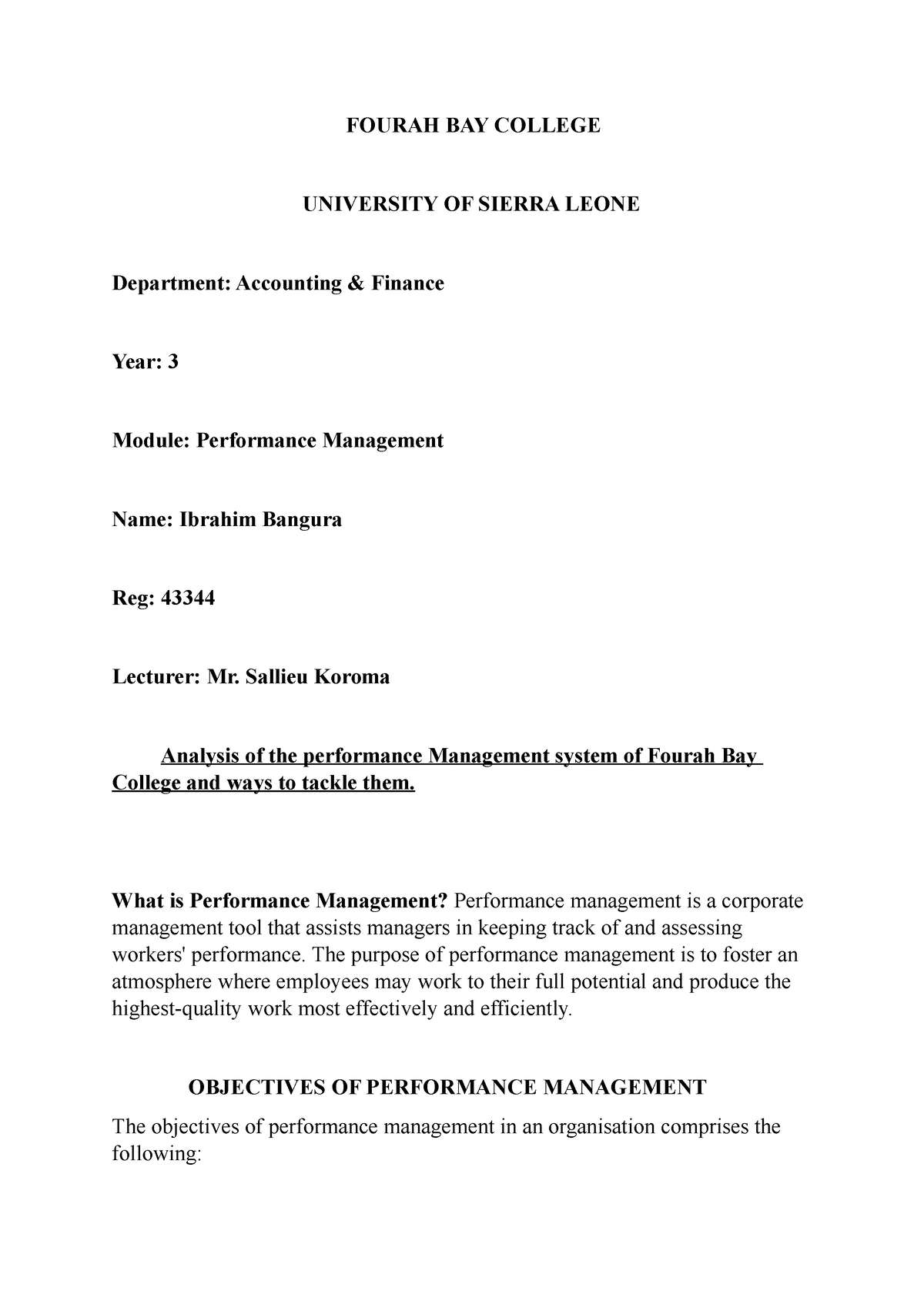 contoh assignment performance management