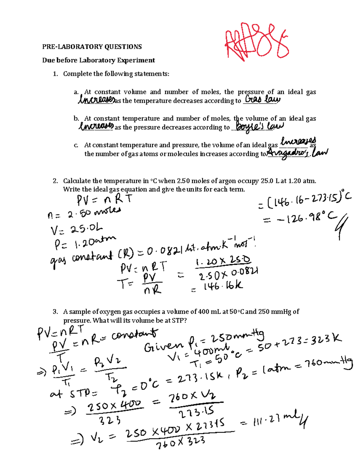 Pre-laboratory Questions 8-1 - PRE-LABORATORY QUESTIONS Due Before ...