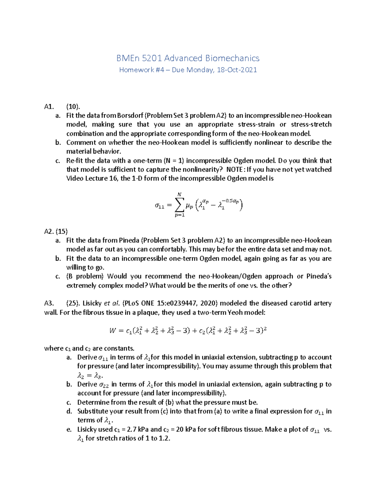 HW4 - Weekly Assignment Project 4 - BMEn 5201 Advanced Biomechanics ...