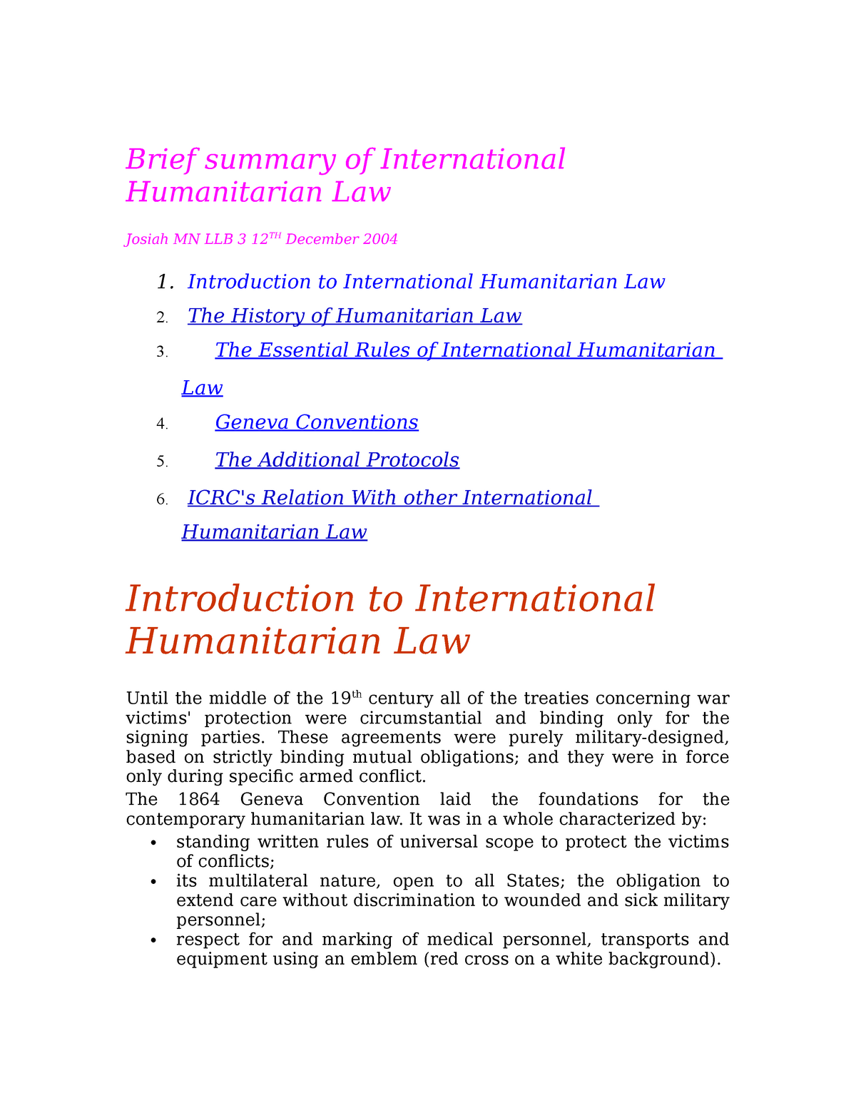 personal statement international humanitarian law