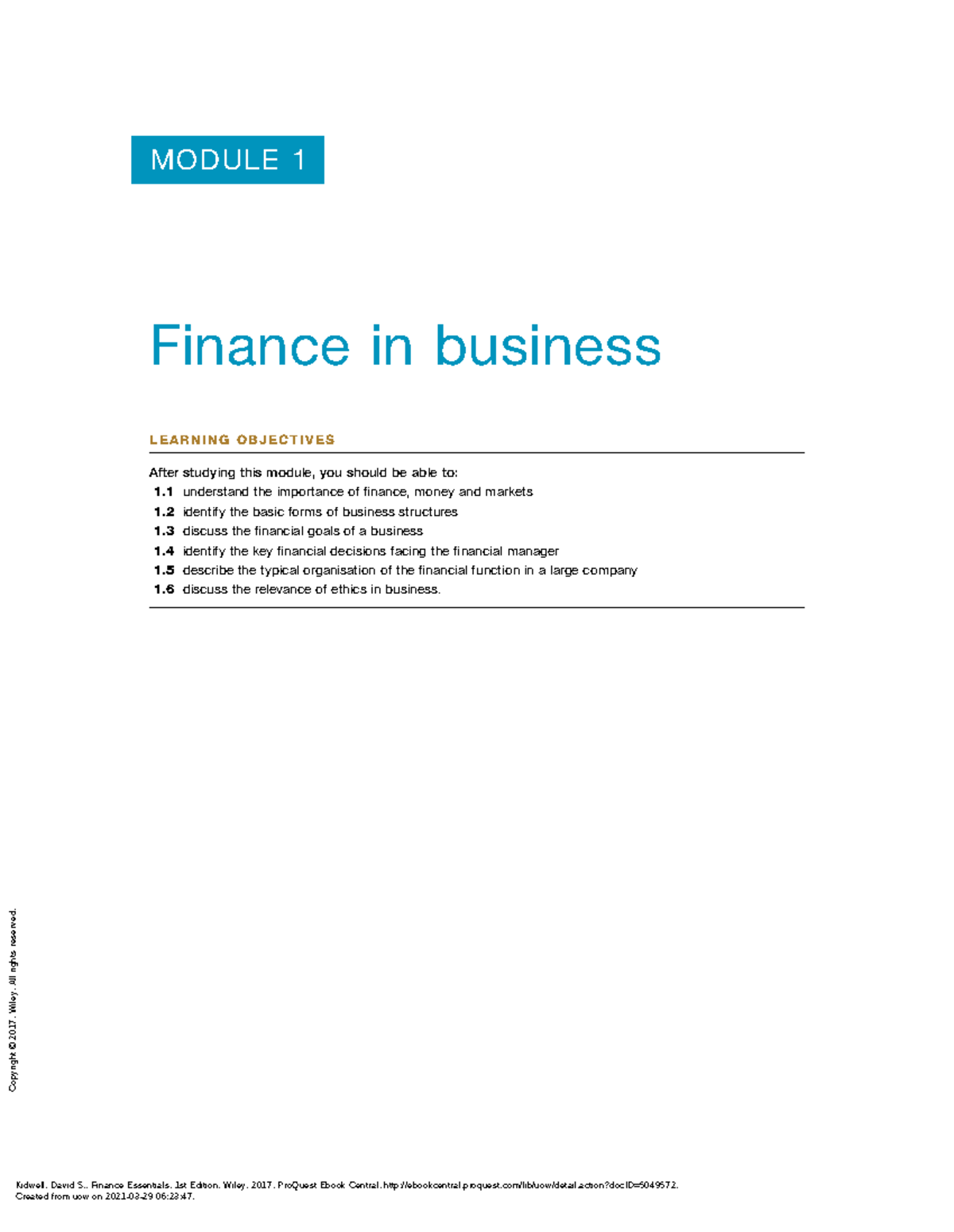 Finance Essentials 1st Edition - ( Module 1 Finance In Business ...