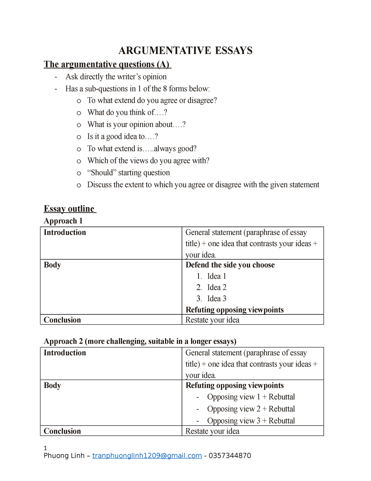 test questions about argumentative essay