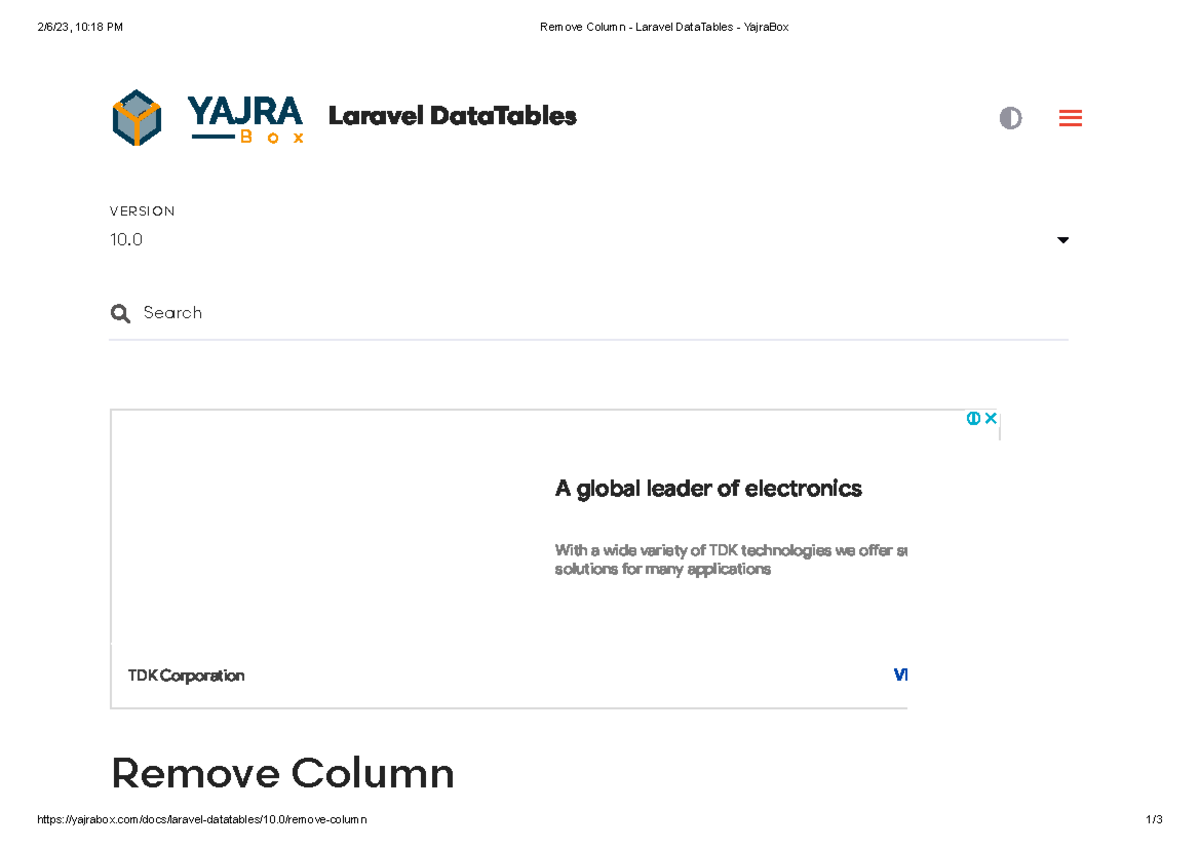 Remove Column - Laravel Data Tables - Yajra Box - 2/6/23, 10:18 PM ...