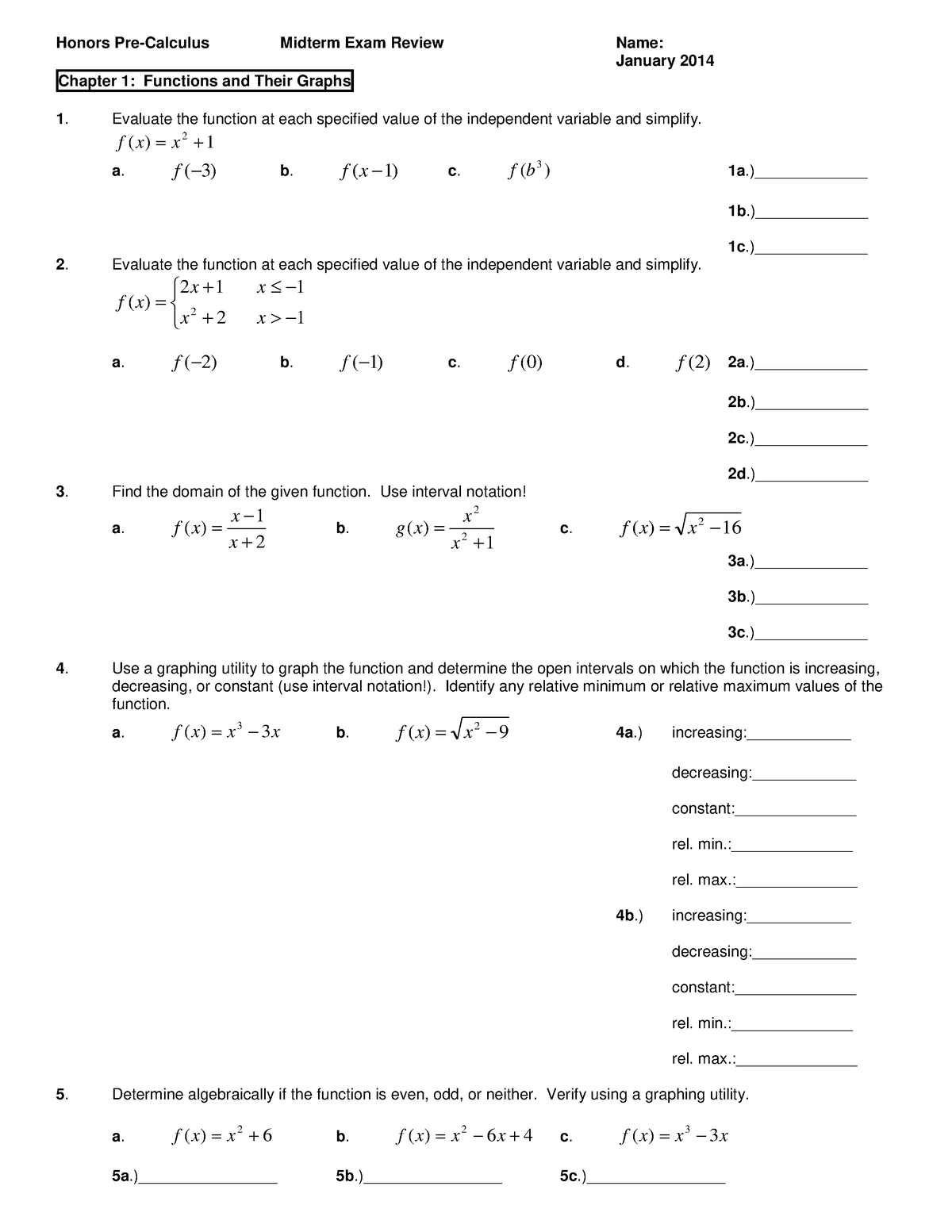 Midterm Review January 2014 - Honors Pre-Calculus Midterm Exam Review ...