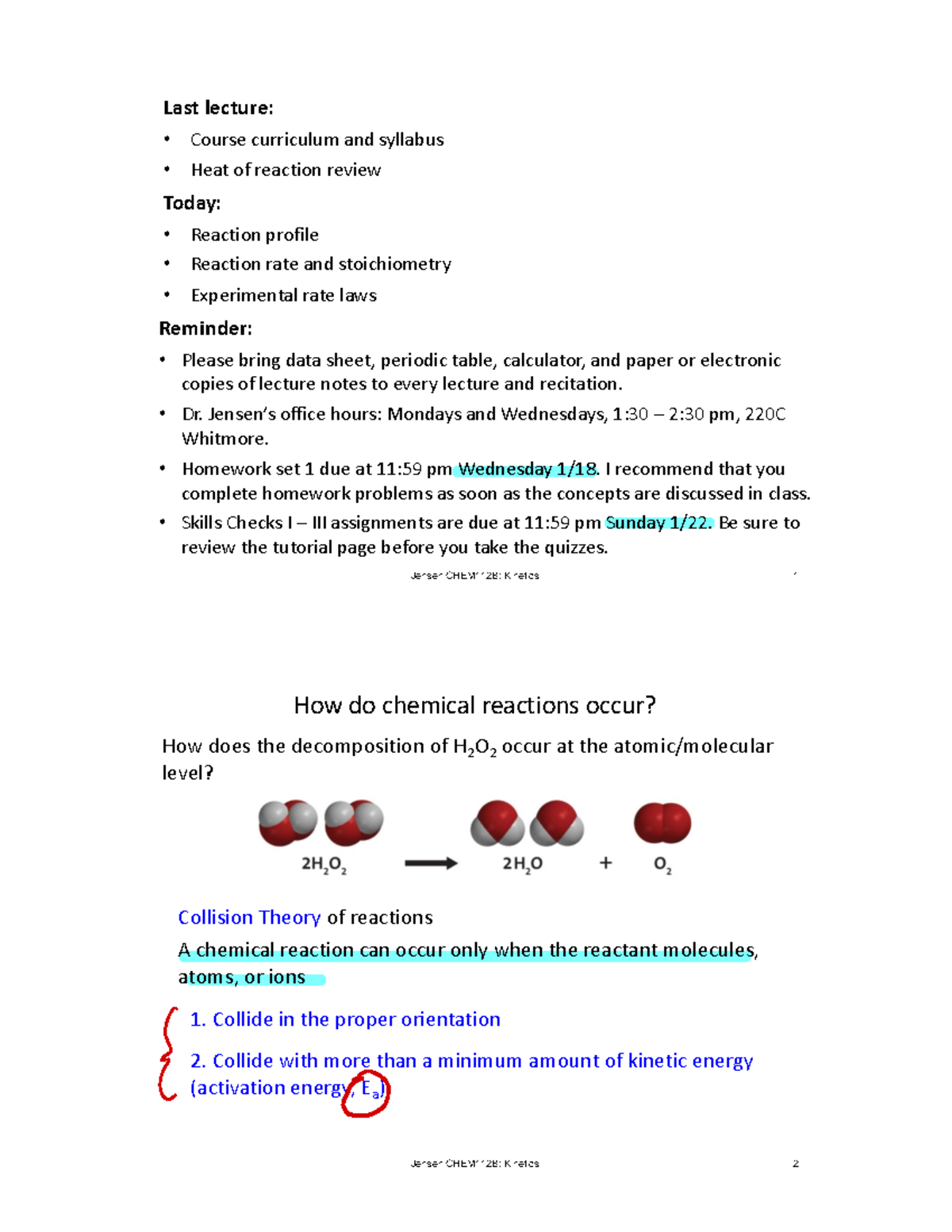 L2 slides - Jensen CHEM112B: Kinetics 1 Last lecture: Course curriculum ...