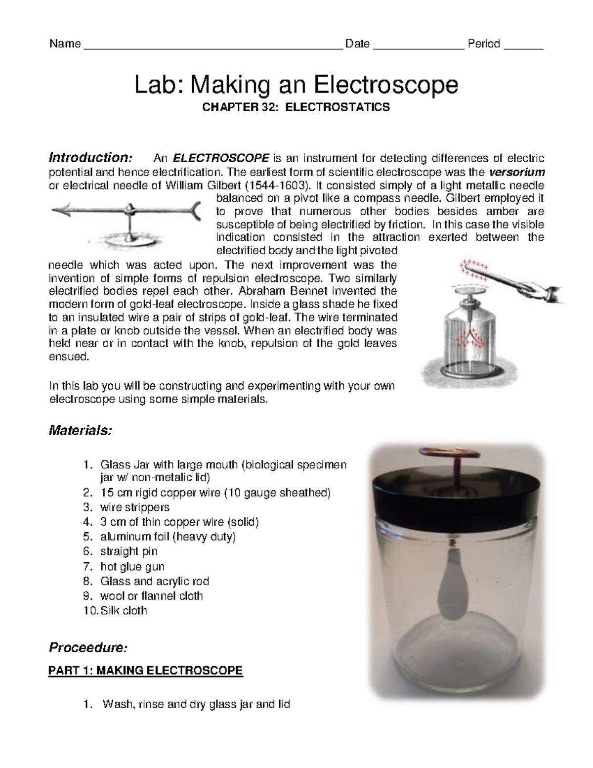 6 lab making an electroscope - Name ...