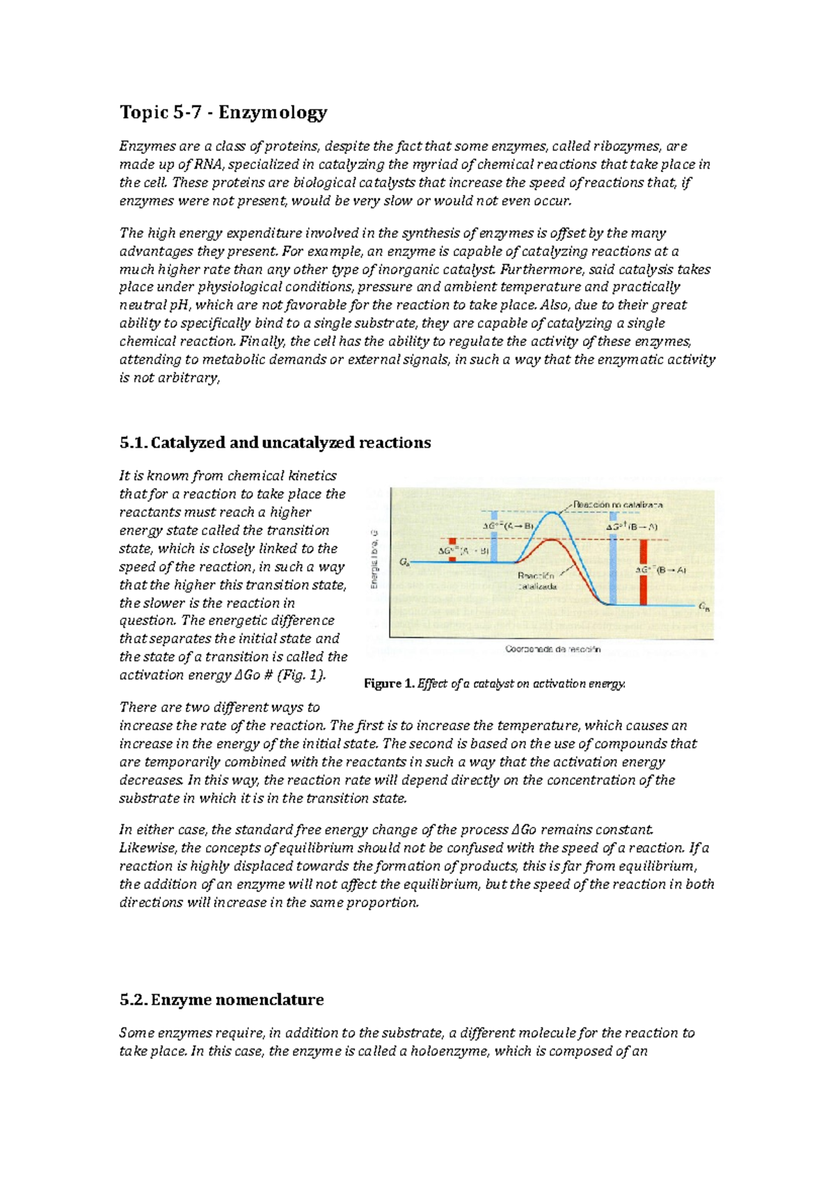 Unit 7 Cell Biology - Lecture Notes 7 - Topic 5-7 - Enzymology Enzymes ...