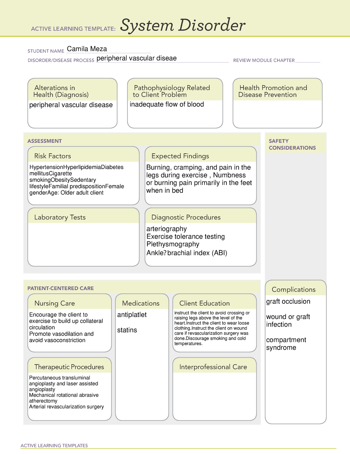Remediation 20 peripheral vascular disease ACTIVE LEARNING TEMPLATES