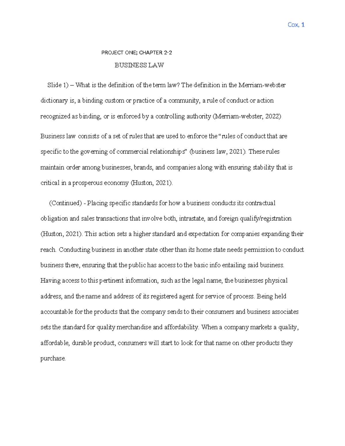 Project One Final - Copy - Copy - PROJECT ONE; CHAPTER 2- BUSINESS LAW ...