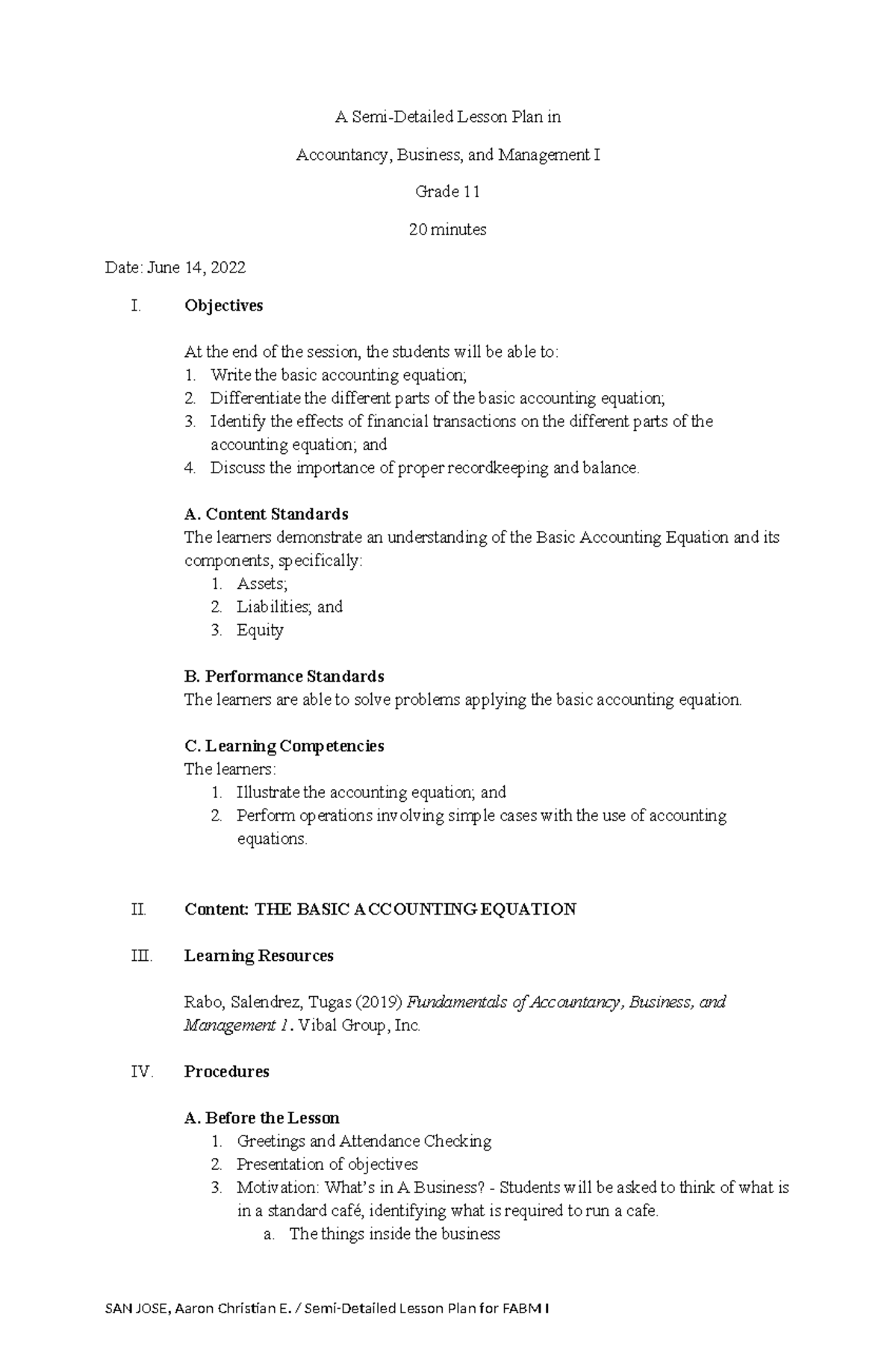 Lesson Plan - Objectives At the end of the session, the students will ...