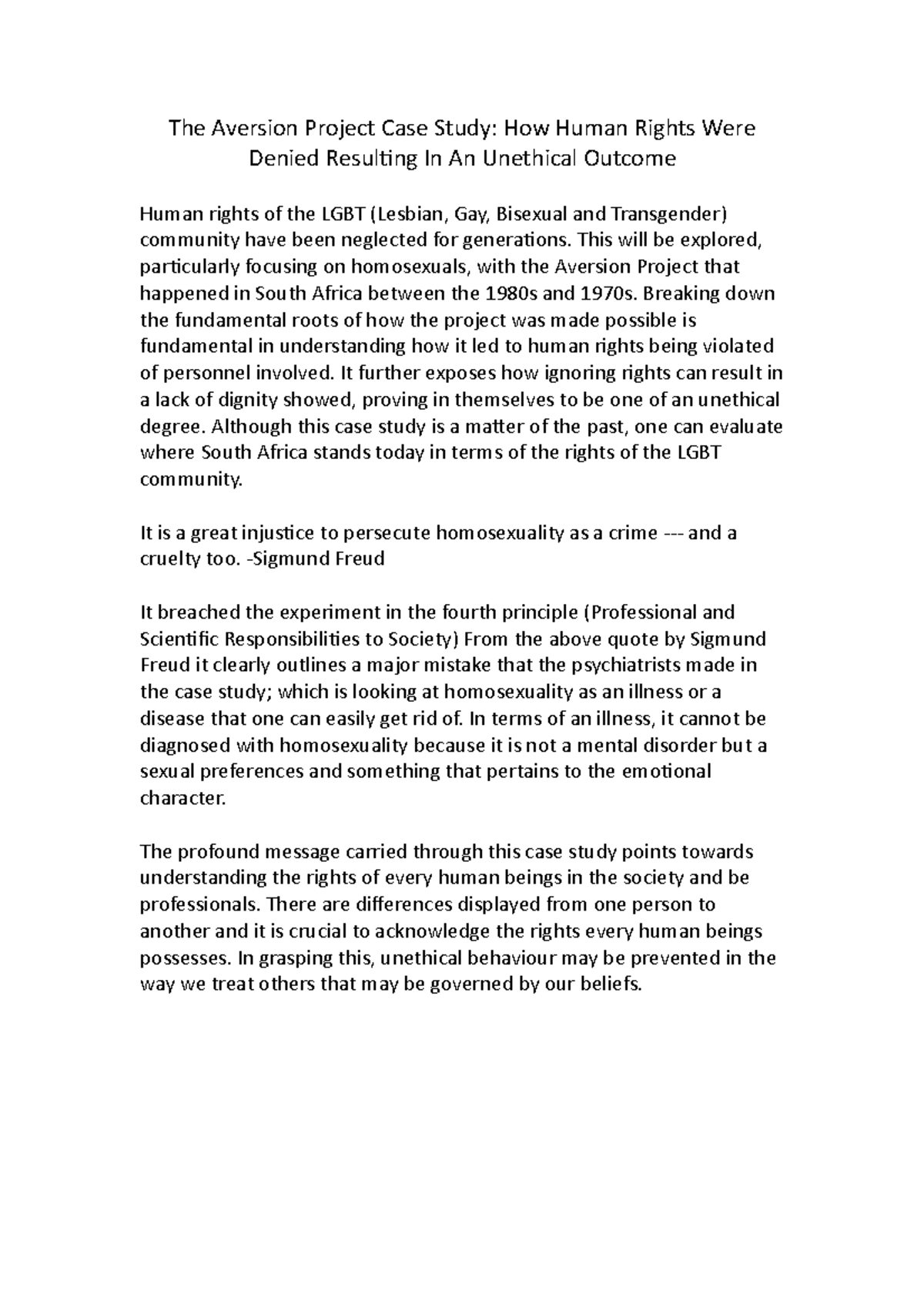 The Aversion Project Case Study - This will be explored, particularly ...