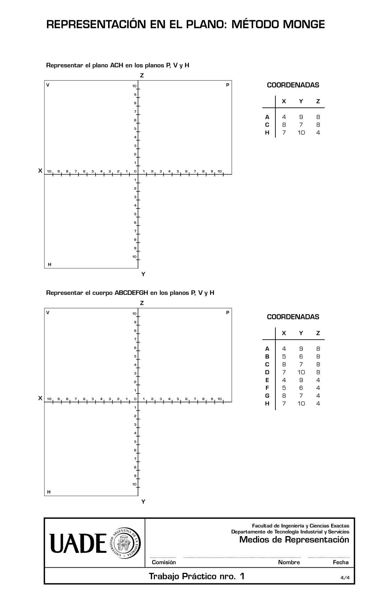 1 Mr Trabajo Práctico Nro 1 Representaci”n En El Plano M Monge Representar El Plano Ach