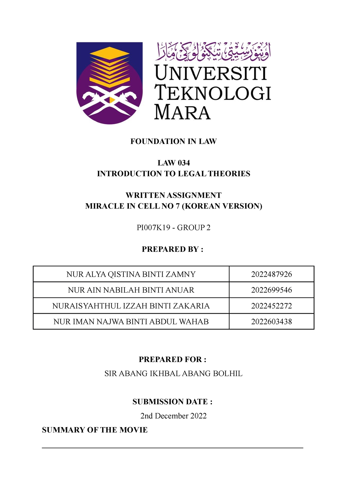 theories of law assignment