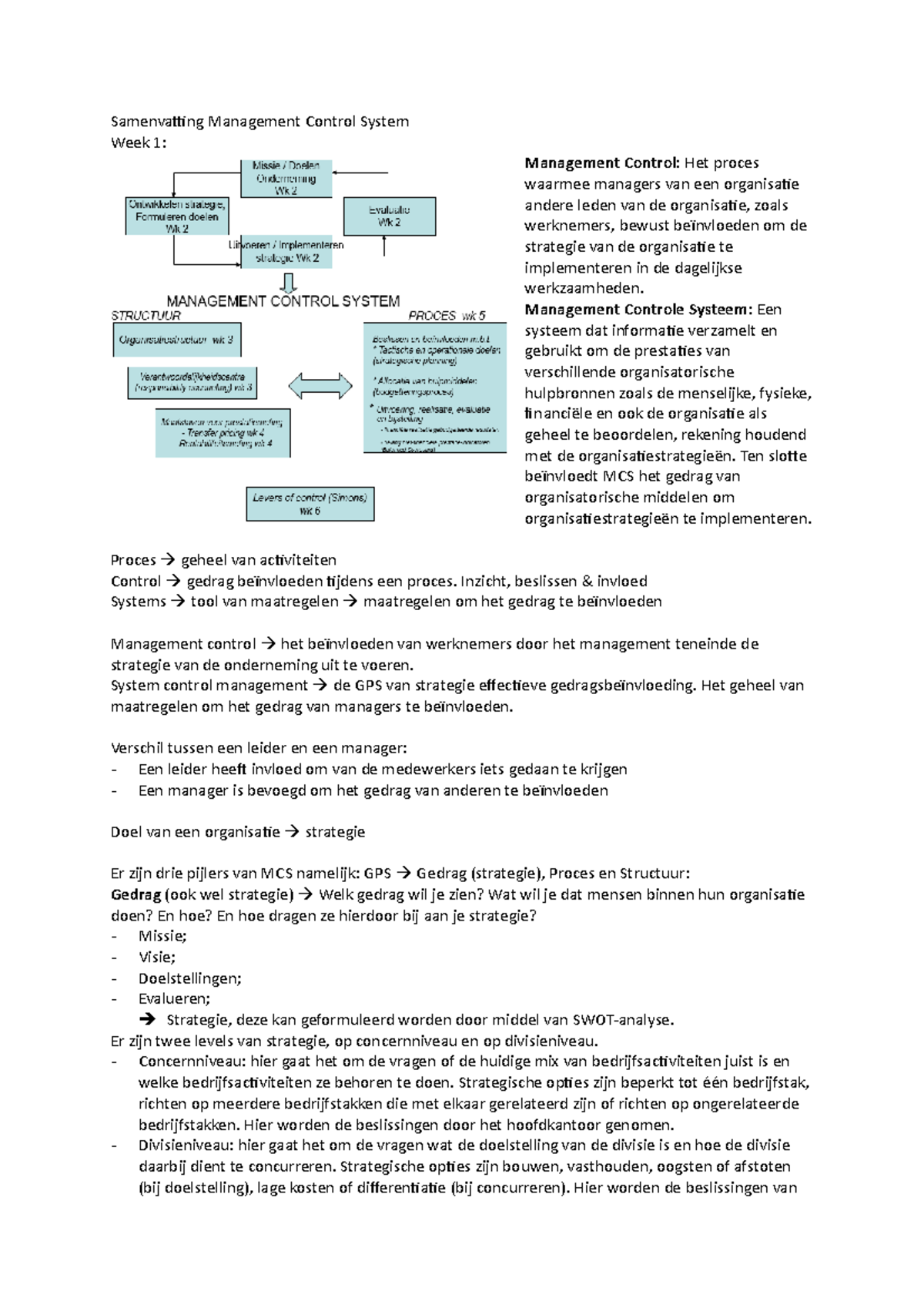 Samenvatting Management Control System Uitgebreid - Samenvaing ...