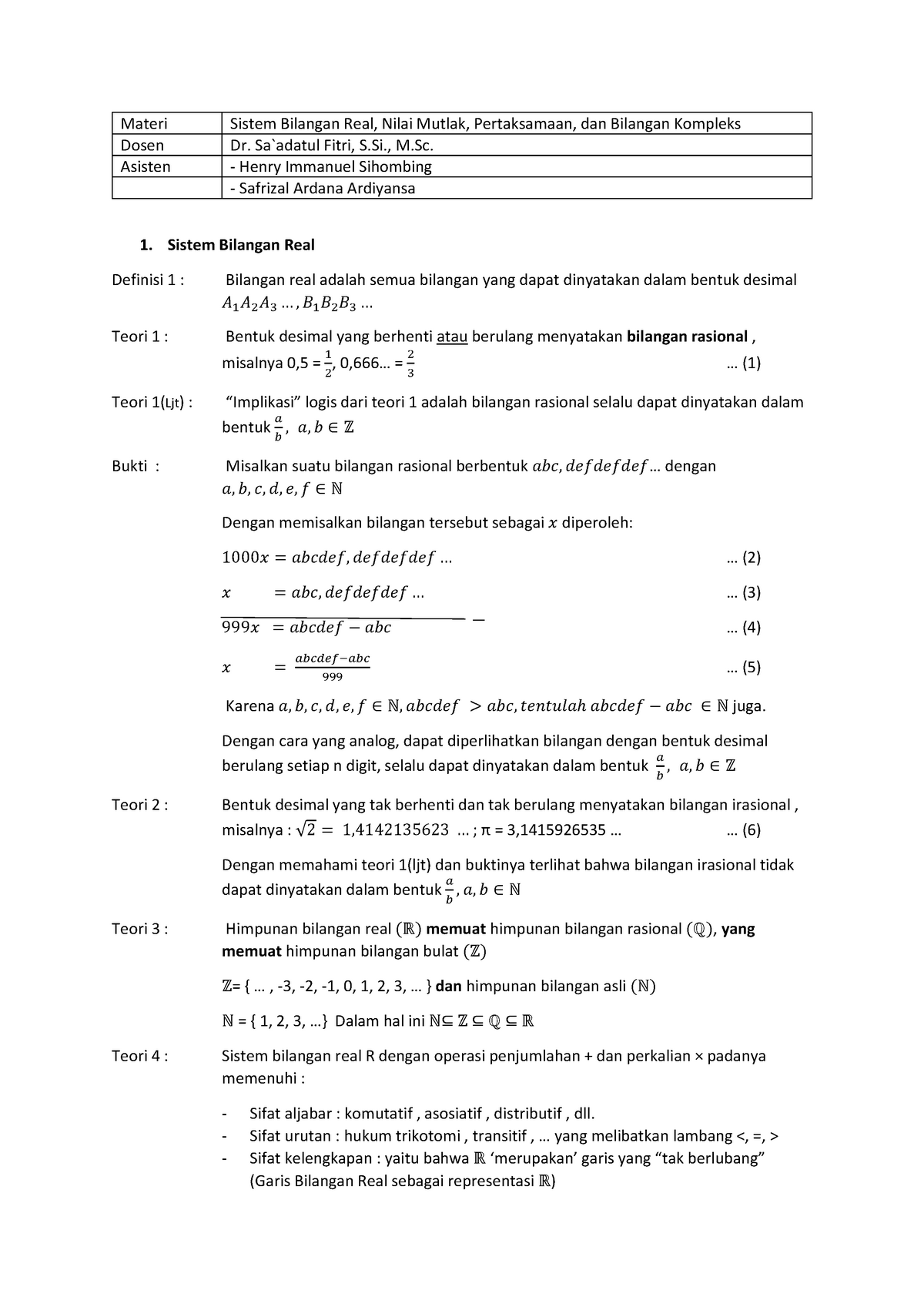 Pertemuan 1-3 - Lecture Notes 1-3 - Matematika Dasar /A - UB - Studocu